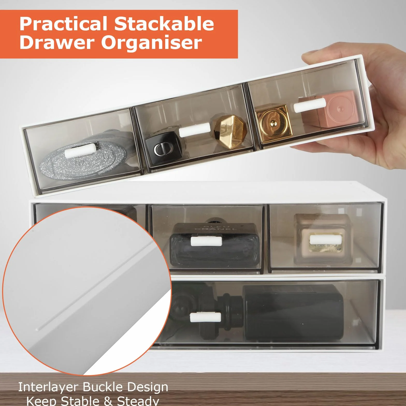 Organiseur de bureau empilable 9 tiroirs 4 niveaux rangement plastique blanc maquillage bijoux fournitures stylos