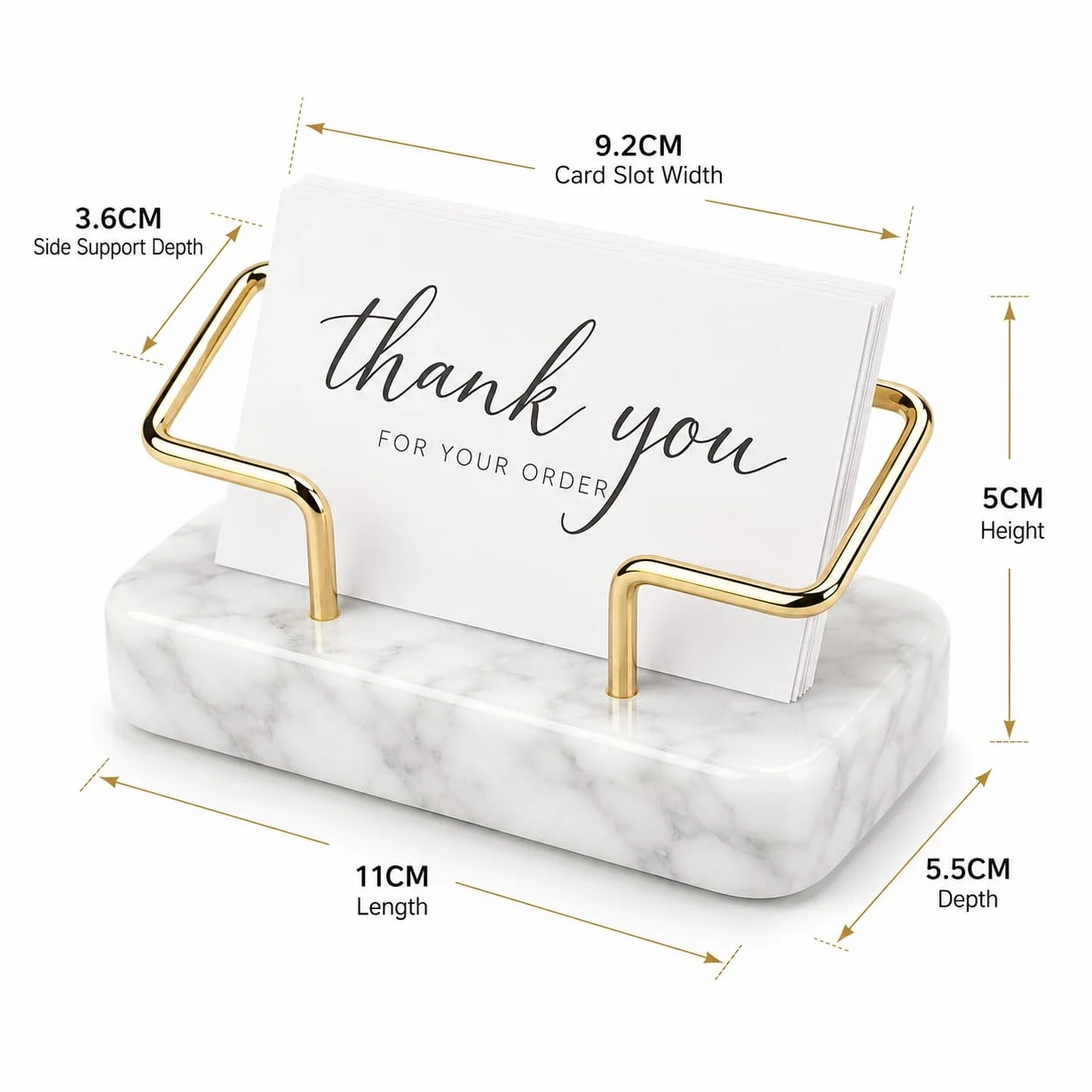 Support Porte-cartes de Visite en Marbre et Métal Premium pour Bureau