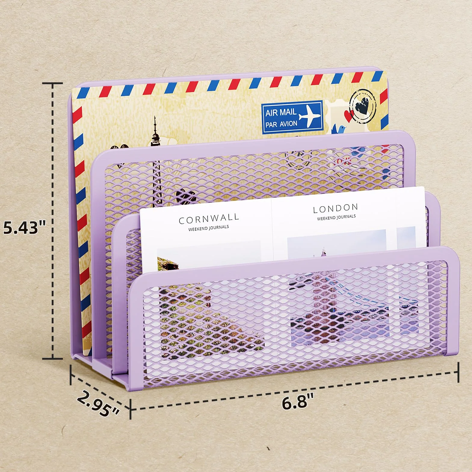 Marbrasse Organiseur de courrier métallique 3 emplacements porte-lettres violet