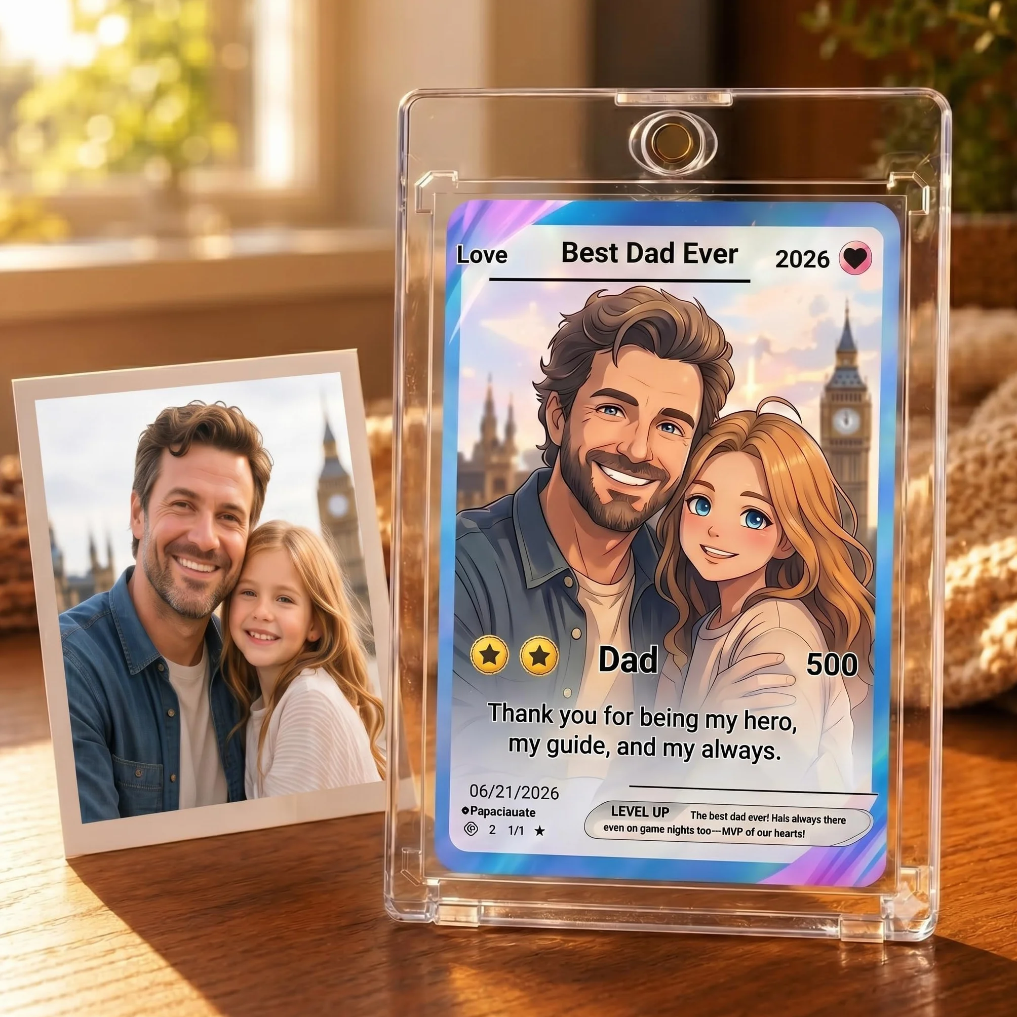 Carte Poke Personnalisée avec Photo pour Papa Cadeau Fête des Pères Portrait Personnalisable