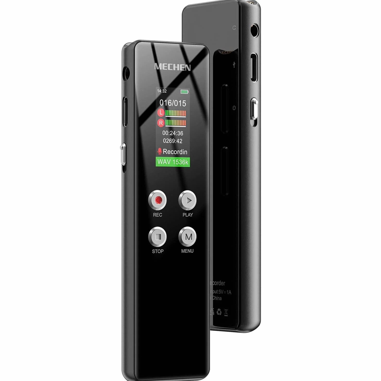 MECHEN Enregistreur Vocal 64 Go, Enregistrement HD 1536 kbps, Réduction du Bruit Automatique, Lecteur MP3