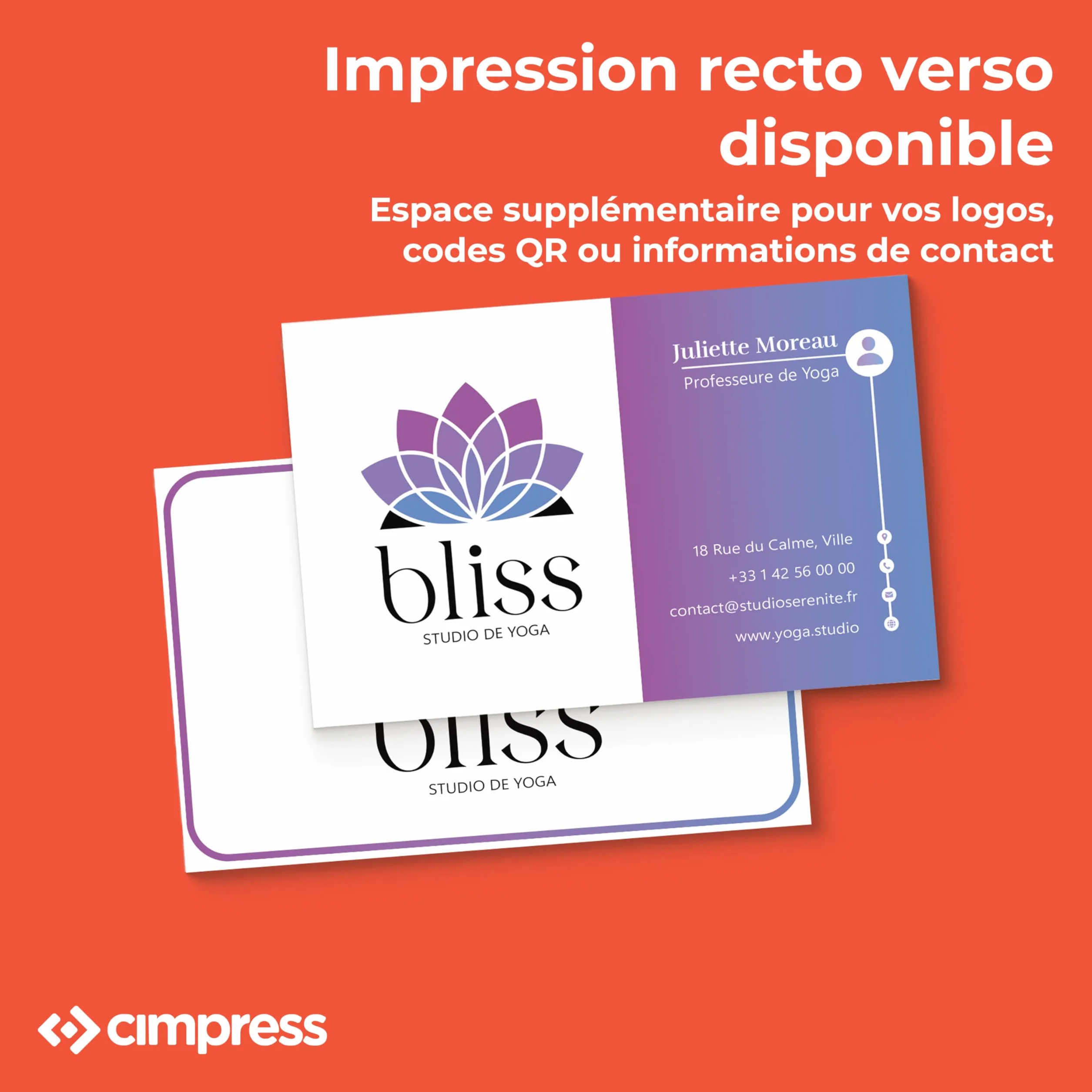 Cimpress Cartes de Visite Personnalisées 85x55 mm, Lot de 100, Papier 300g m² Mat, Impression Recto Verso