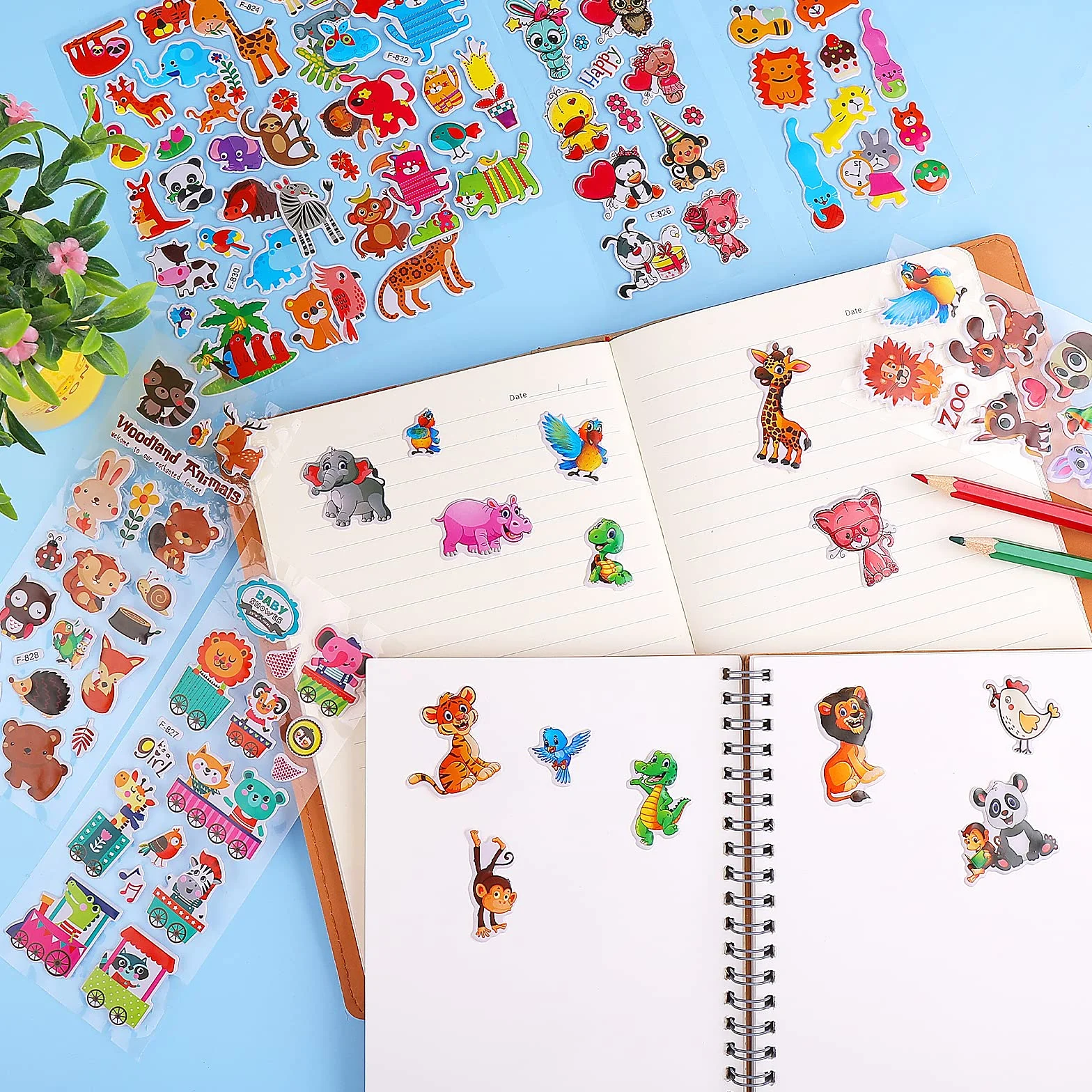 Cobee Lot de 12 feuilles d'autocollants bouffants 3D pour enfants, autocollants en mousse, autocollants de récompense