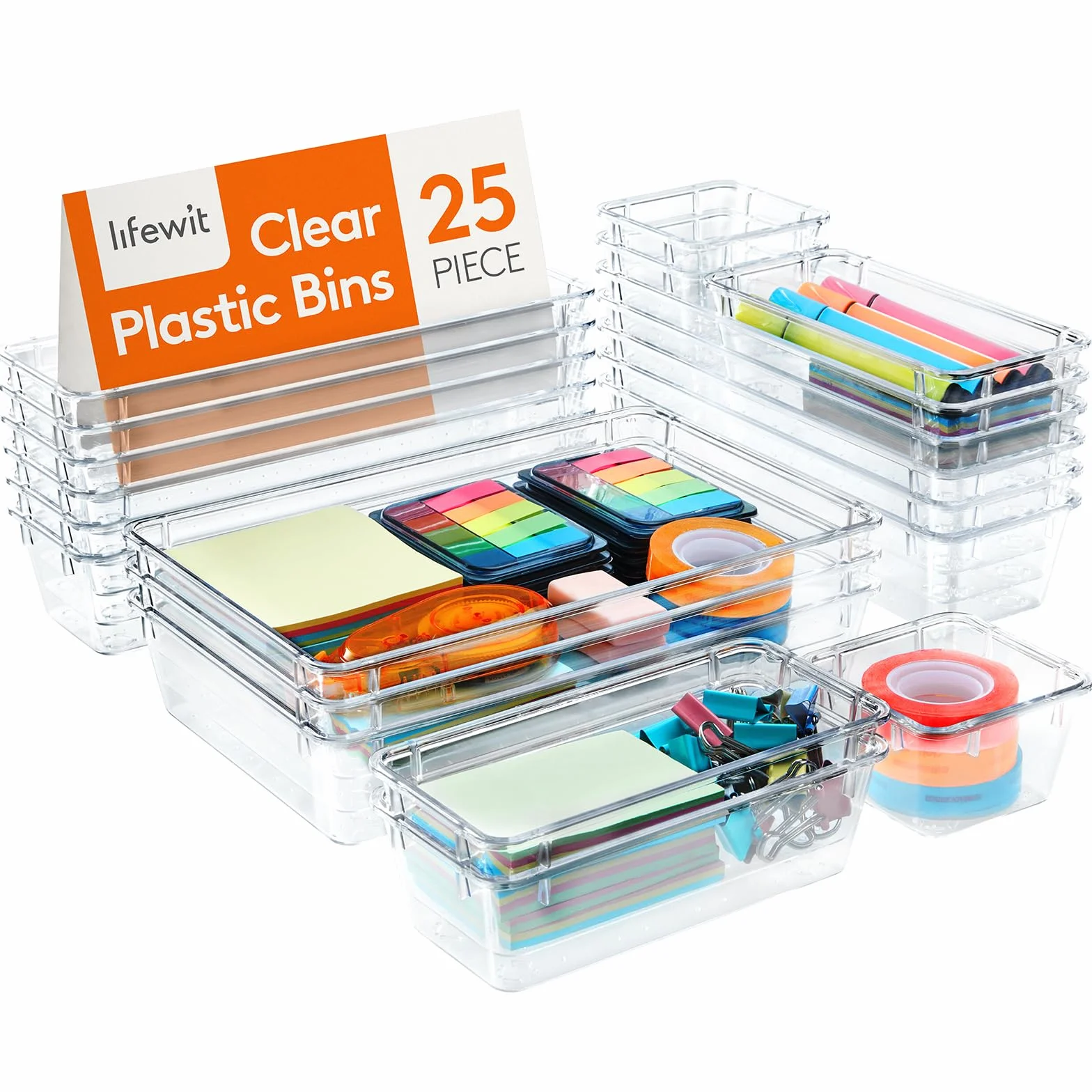 Lifewit Lot de 25 Organisateurs de Tiroirs Transparent, Rangement Diviseur Plateau pour Papeterie Maquillage Bijoux