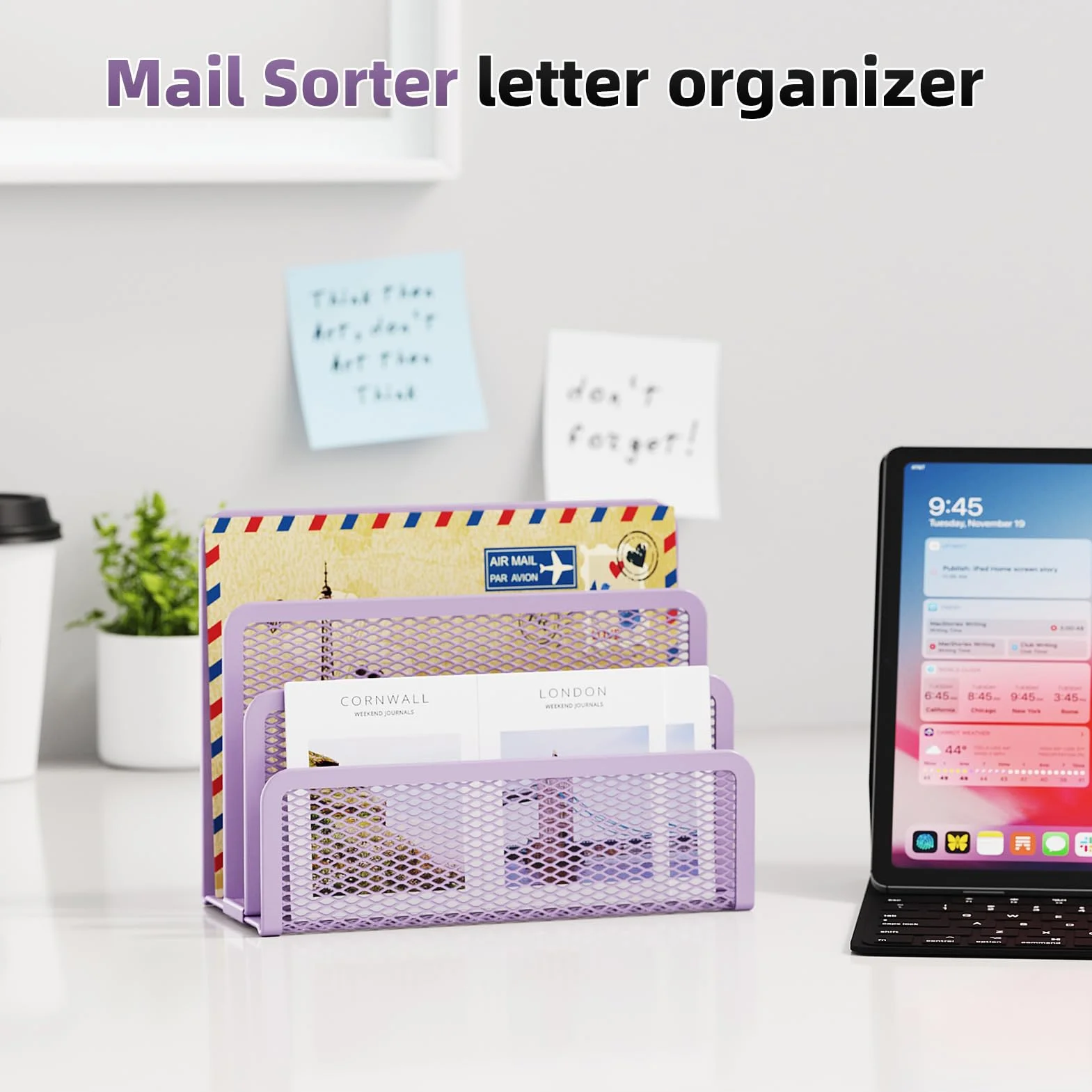 Marbrasse Organiseur de courrier métallique 3 emplacements porte-lettres violet
