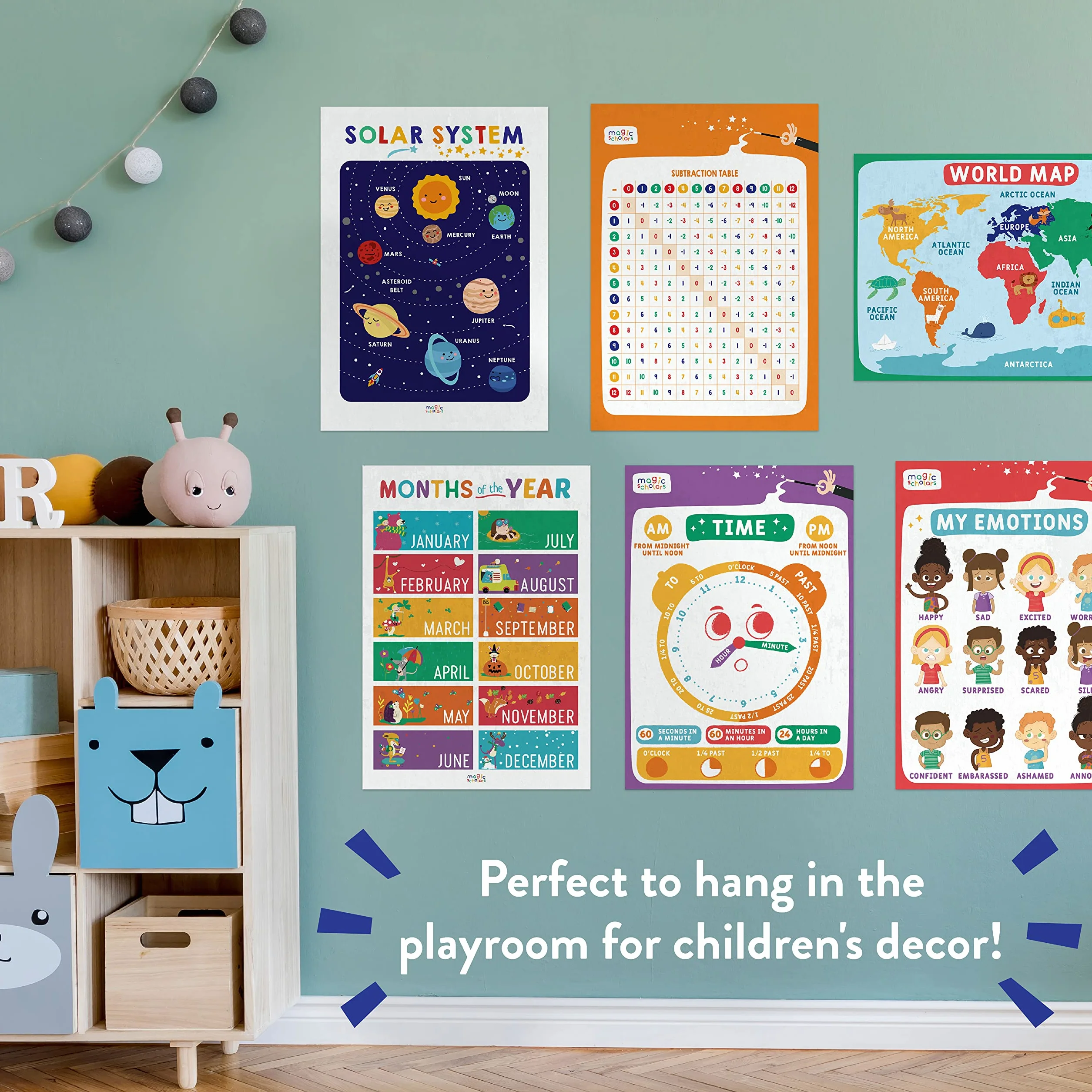Magic Scholars Poster Éducatif Enfant - Alphabet et Affiches de Classe en Anglais - 18 Posters 28x40cm