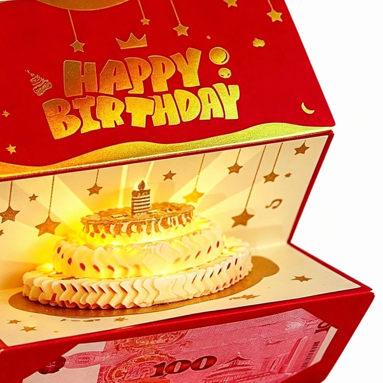 Enveloppe d'argent pour anniversaire - Boîte à cartes amusante 6 emplacements avec lumière et musique, Porte-Billets d'Anniversaire