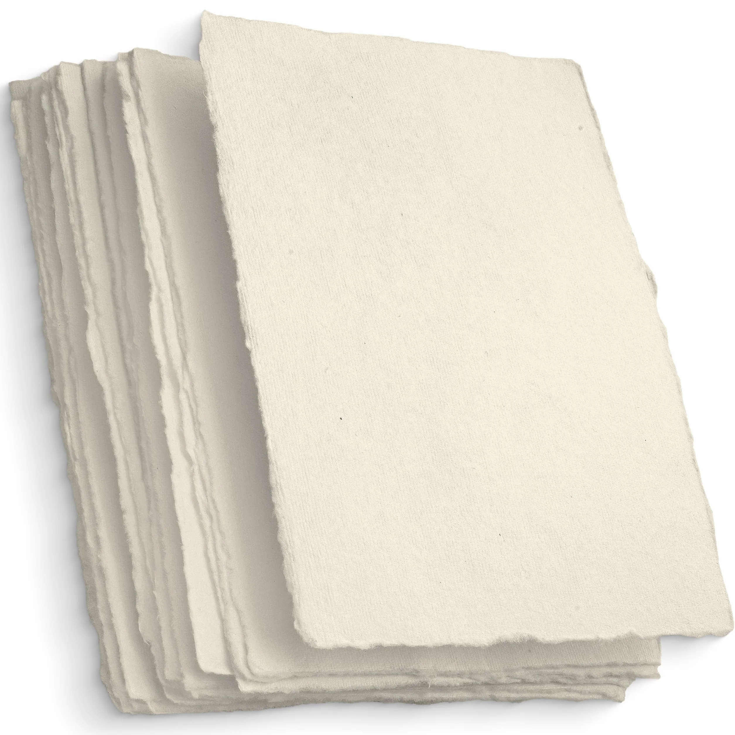 Papier A5 Crème Fait Main 150 GSM 50 Feuilles Coton Recyclé Bords Frangés 15x21 cm pour Aquarelle Écriture