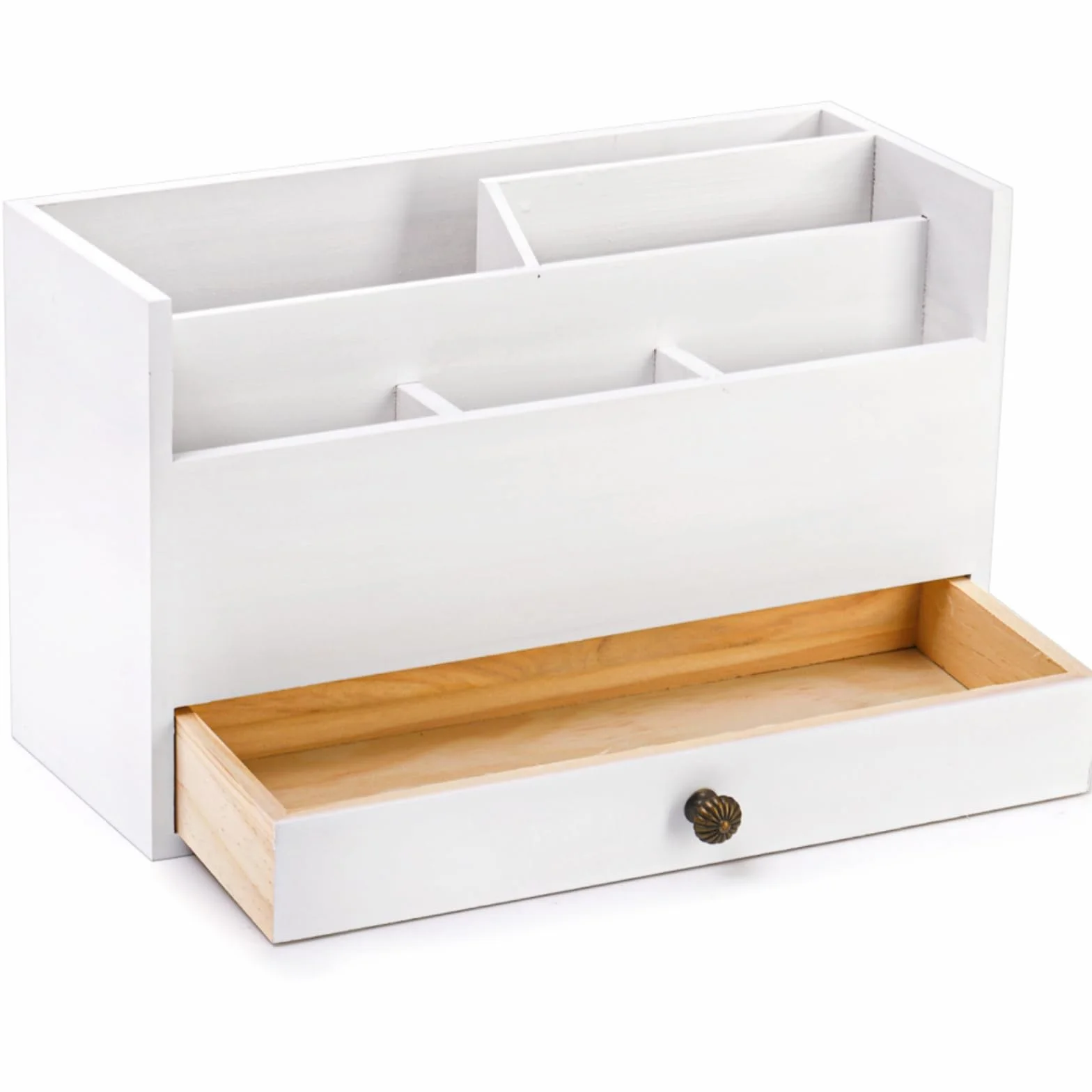 Organiseur de courrier en bois blanc avec tiroir pour bureau