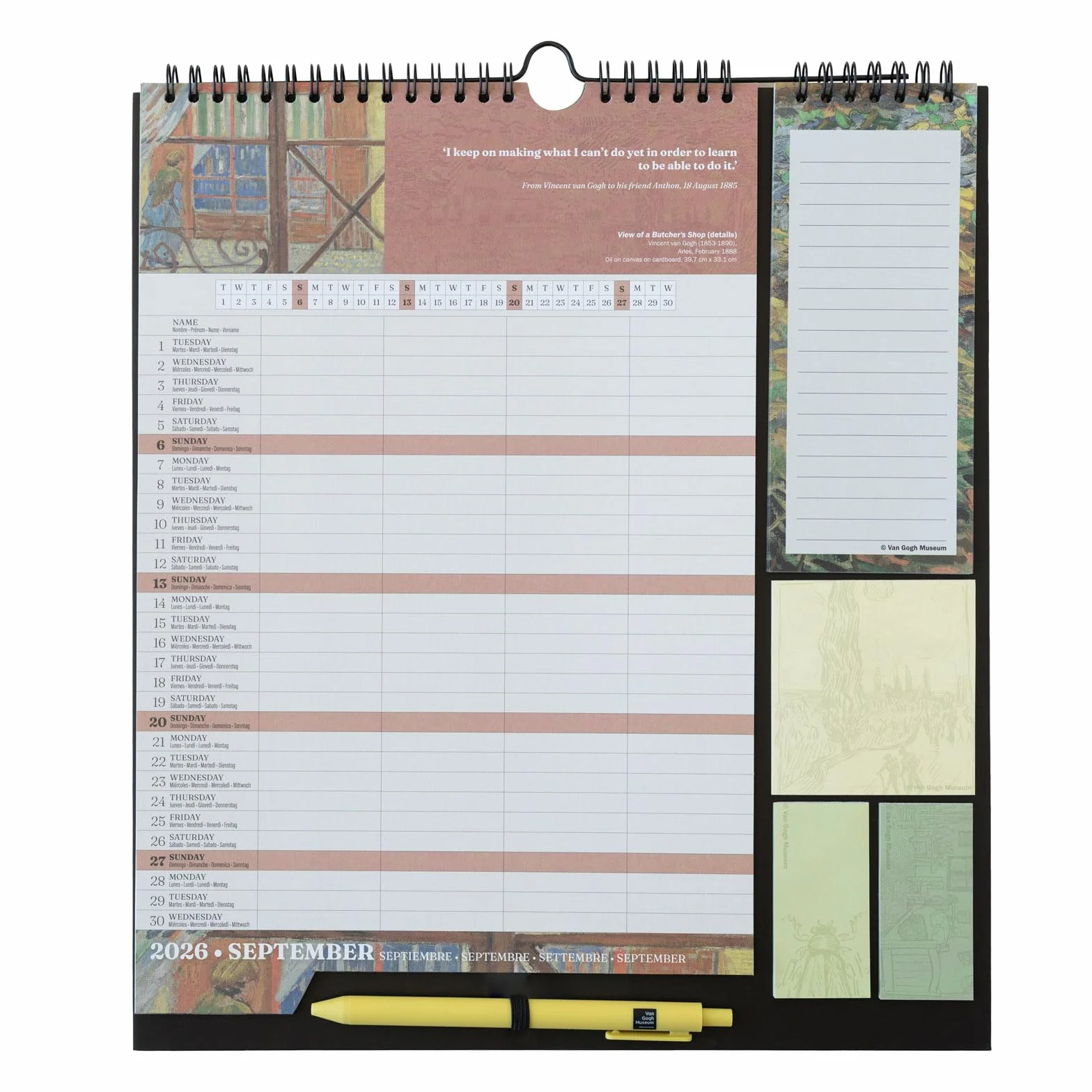 Calendrier Van Gogh 2025 2026 Grupo Erik Planificateur Mensuel 16 mois Familial avec Crochet
