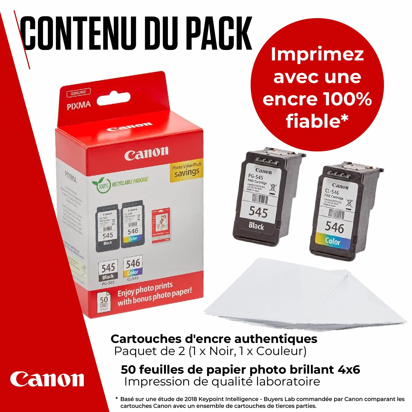 Canon PG-545 CL-546 Cartouches d'encre Authentique 2 Pack & Papier Photo 4x6 50 Feuilles