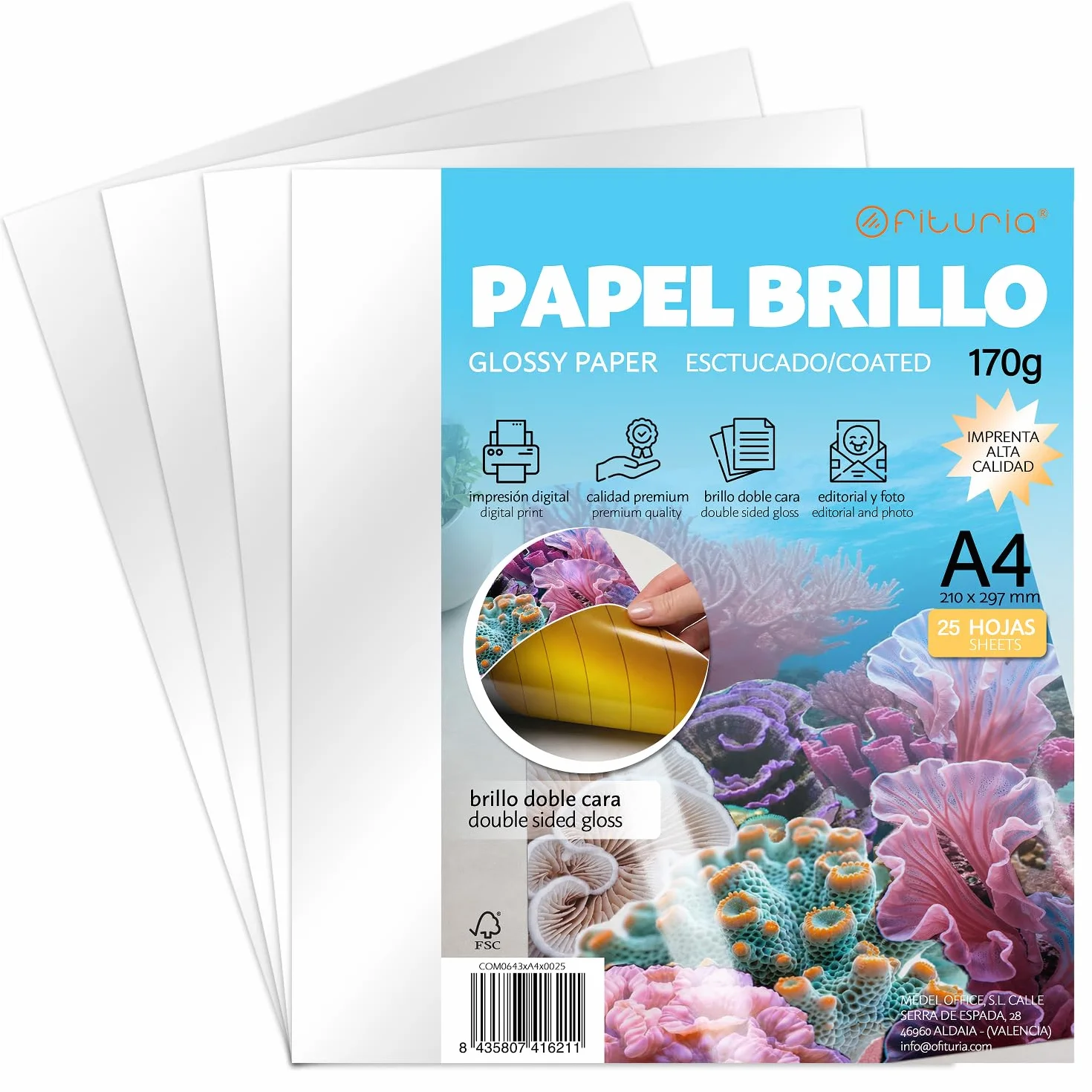 Papier Couché Brillant 170g A4 Recto Verso – Papier Gloss pour Impression Laser Couleur, 25 feuilles