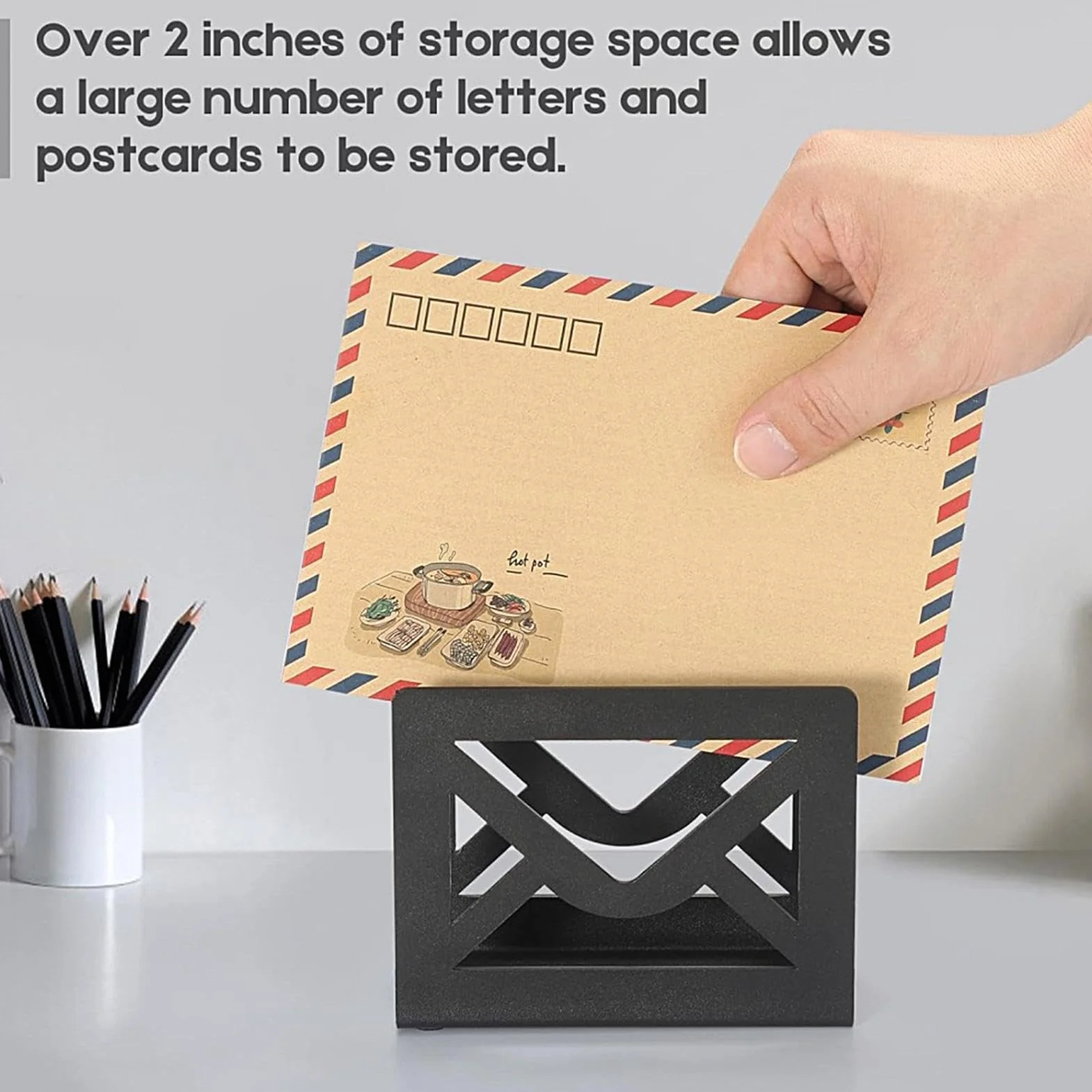 Porte-courrier bureau noir plateau organisateur lettres étagère rangement documents design moderne