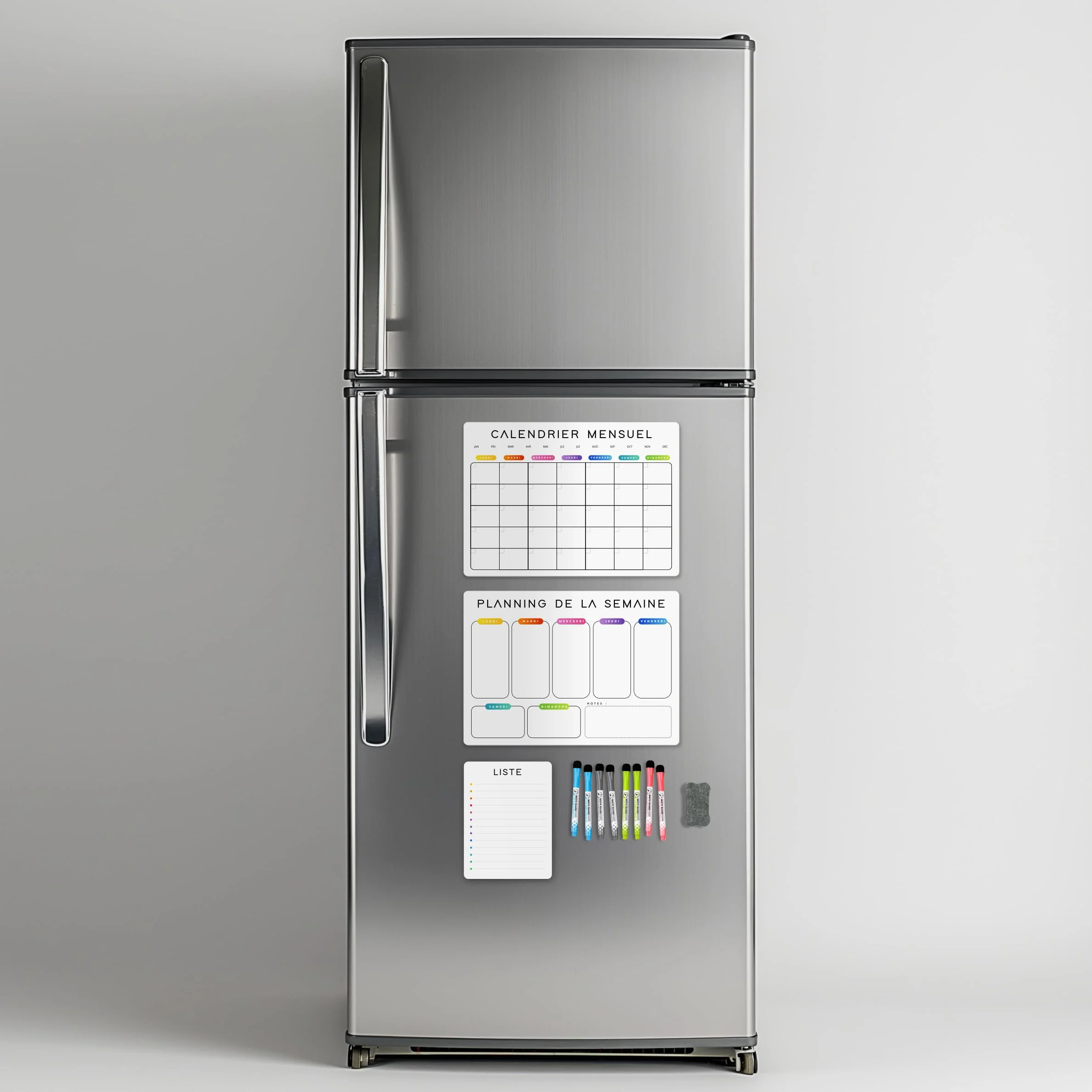 Calendrier Magnétique Frigo Blanc x3 Planificateur Hebdomadaire Mensuel Mémo Aimanté Planning Semaine Tableau Magnétique Organisateur Familial