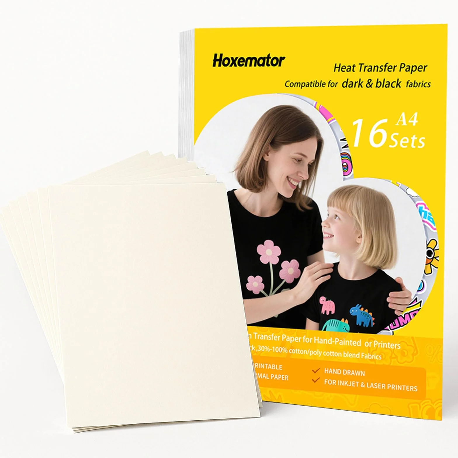 Papier Transfert Textile Noir Foncé 16 Feuilles Imprimante Jet d'Encre Laser Thermocollant T-Shirts Sacs Chapeau