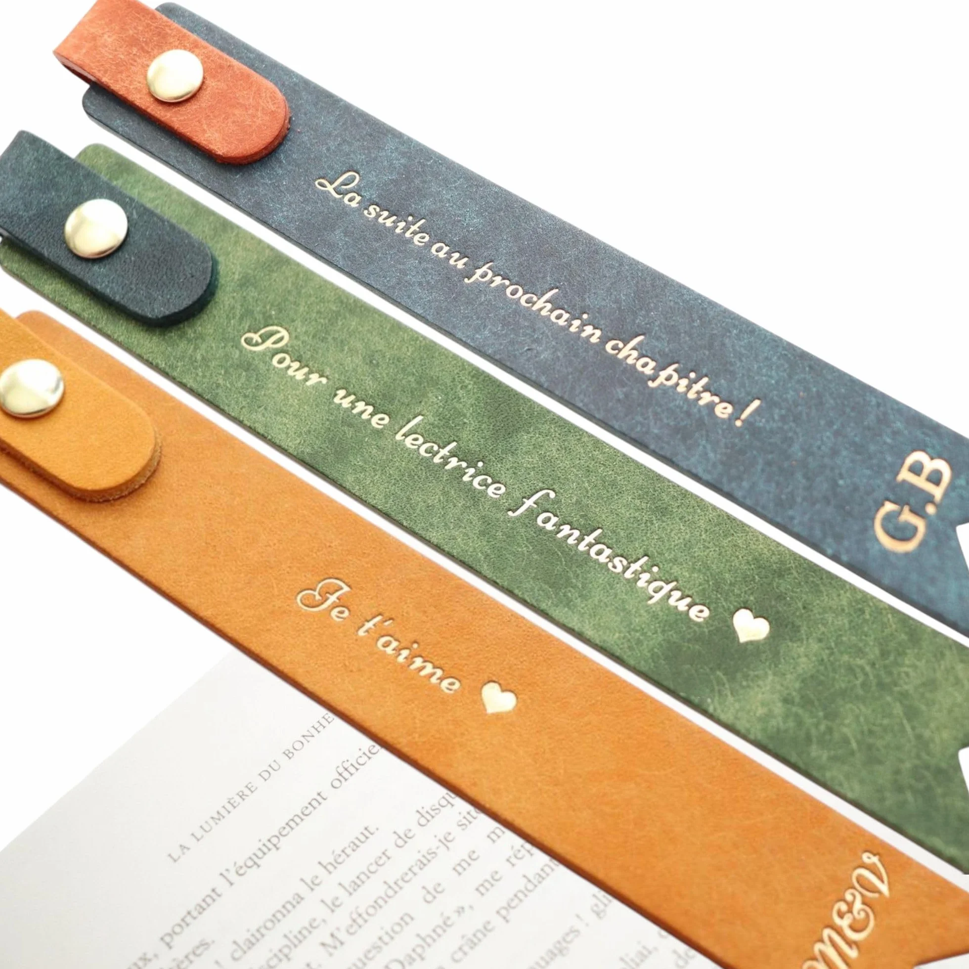 Marque-page en cuir véritable personnalisable fait main