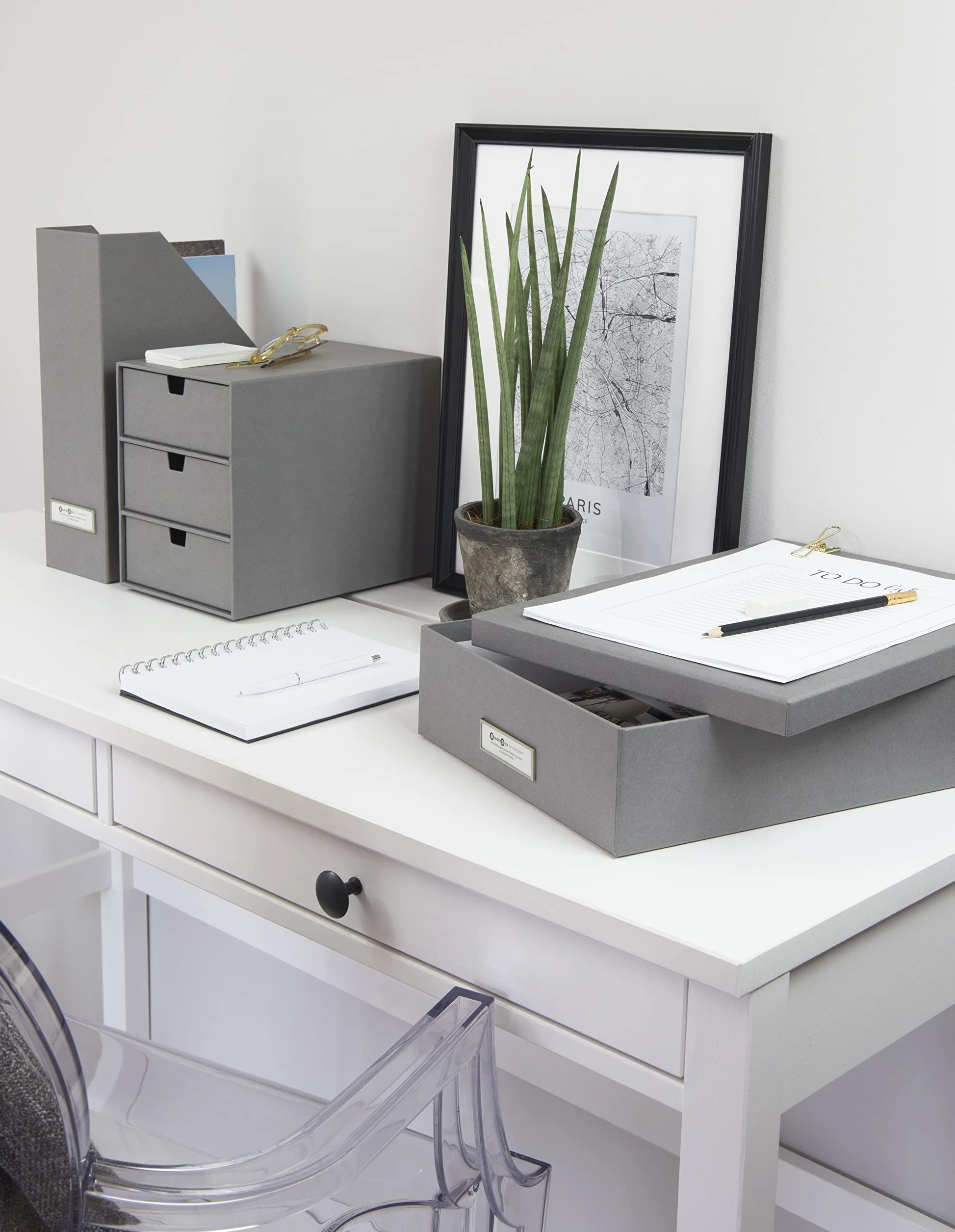 Bigso Box of Sweden organiseur bureau 3 compartiments rangement tiroir documents gris