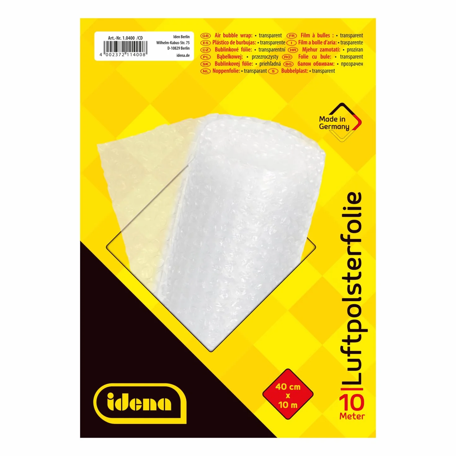 Idena Film à bulles d'air 40 cm x 10 m 70 µ transparent rouleau 1 pièce