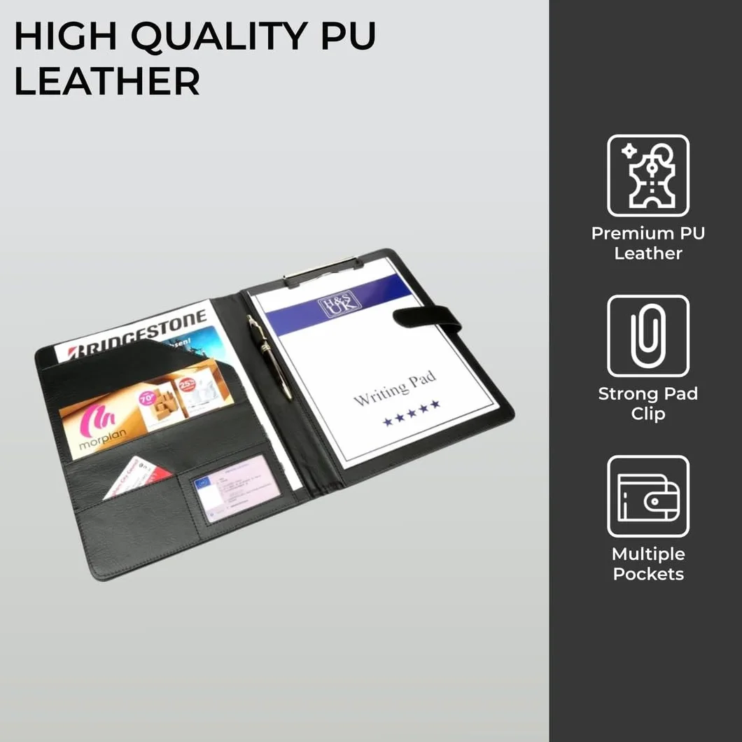 H & S A4 Porte-bloc Conférencier Bloc-notes Padfolio Legal Document Folio Coque Business simili cuir Sac Portefeuille Dépliant Presse papier
