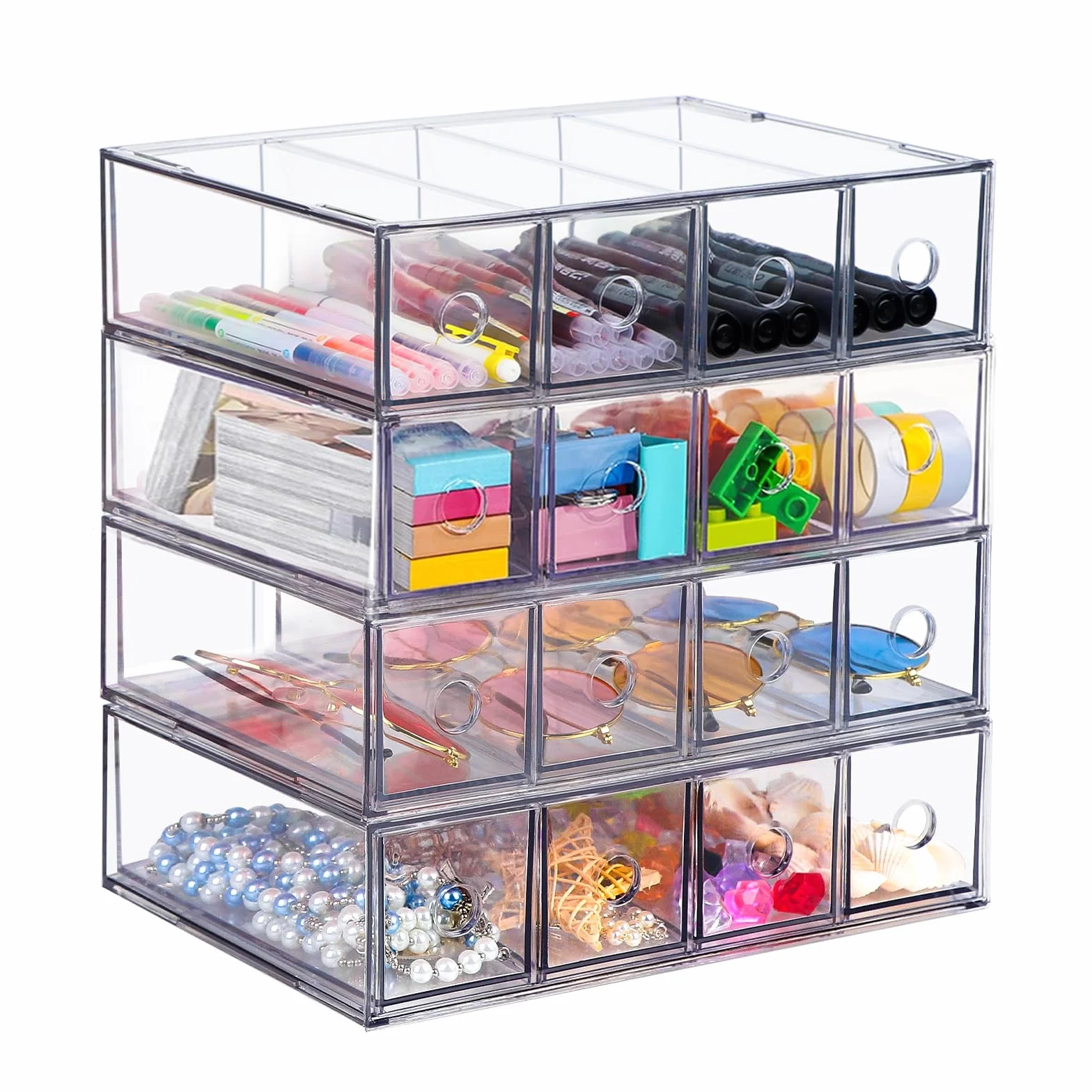 Organiseur à tiroirs 4 pièces 16 compartiments Boîte empilable rangement bureau
