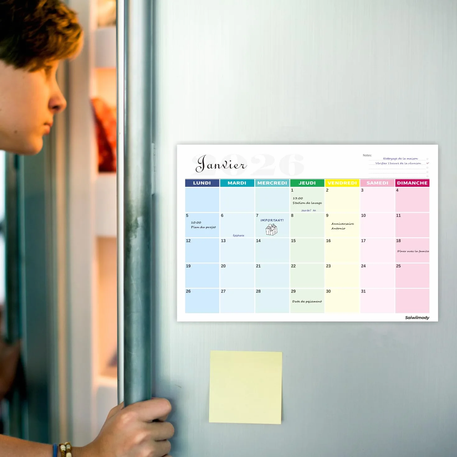 Calendrier Mural 2026 18 Mois Magnétique Frigo 31x21cm Planificateur Mensuel avec Jours Fériés