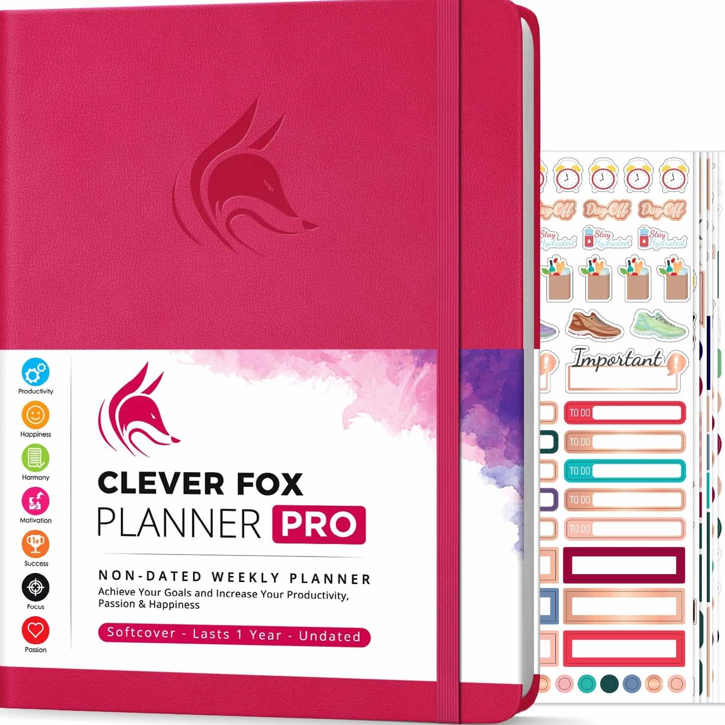 Clever Fox PRO Agenda de vie hebdomadaire et mensuel A4 Non daté Rose foncé