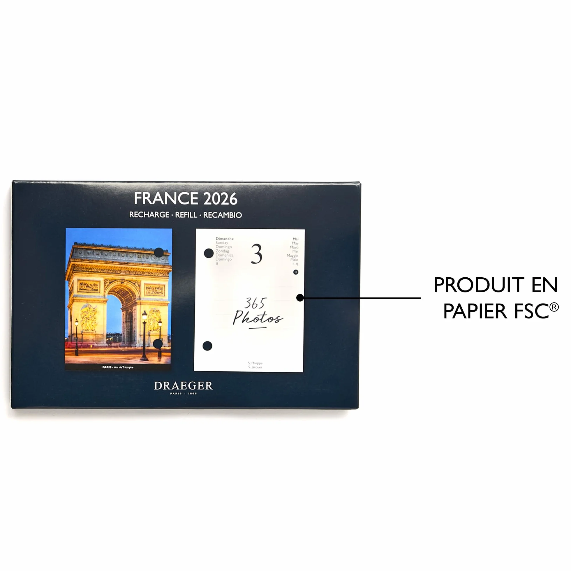 DRAEGER PARIS 1886 Recharge Agenda 2026 Format Compact 16x10 cm Thème France 12 Mois Papier FSC Encres Végétales