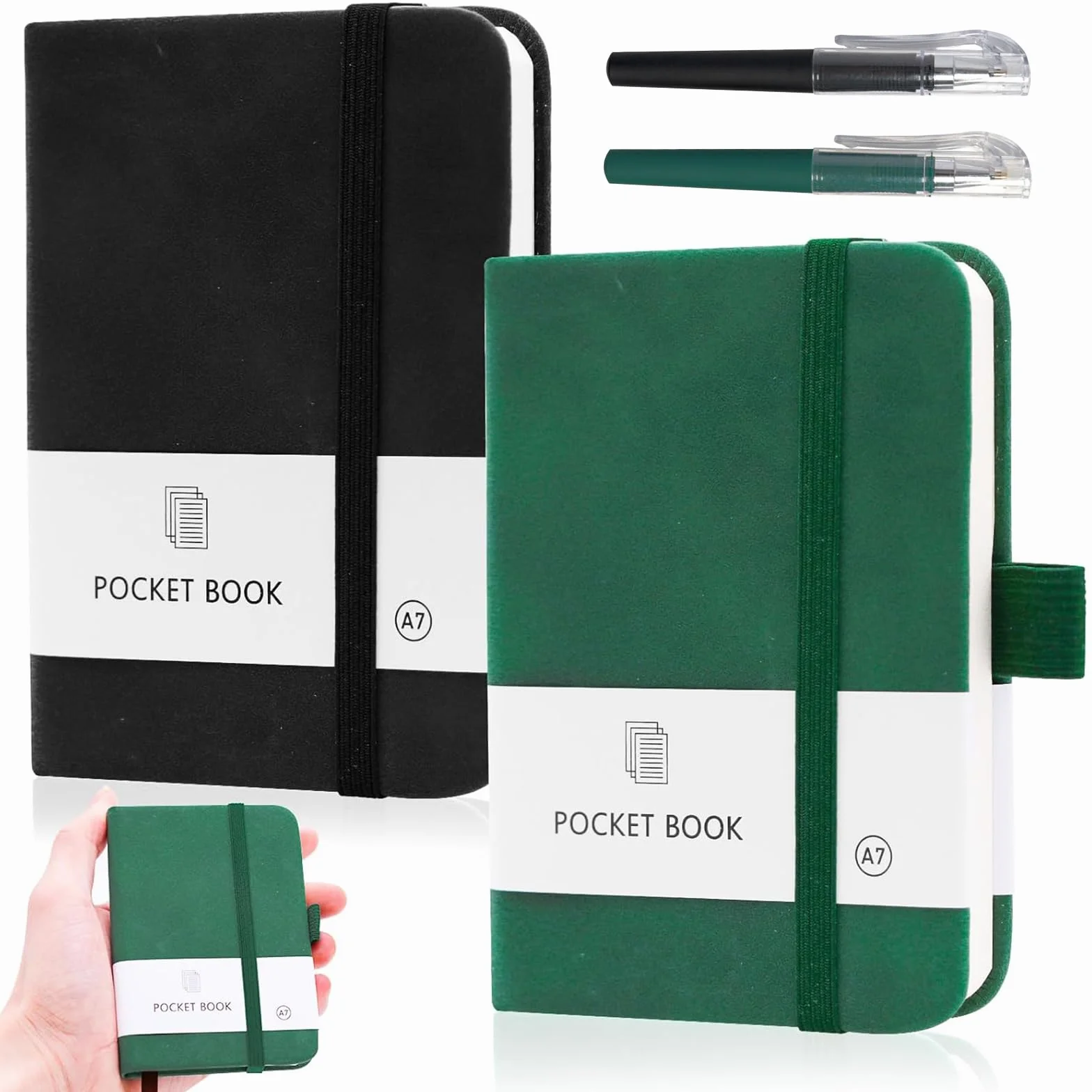Carnet de Notes A7 Cuir avec Stylo, Mini Carnet Voyage Fermeture Élastique