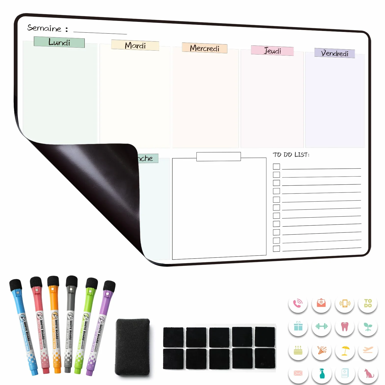 MCCORL Calendrier Magnetique Organisateur Tableau Frigo 42x28cm effacable en Français