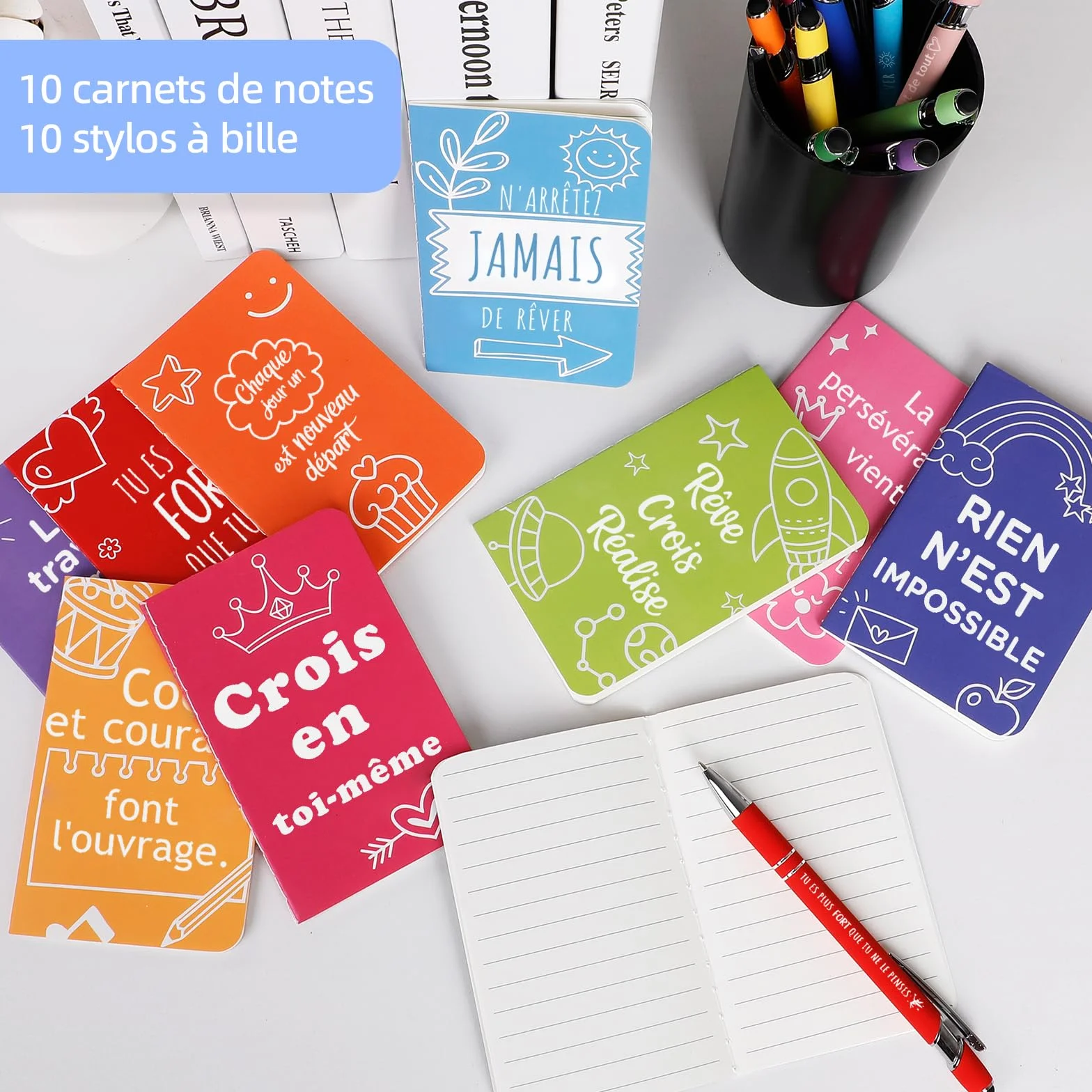 Carnets de notes motivants 10 pièces avec stylos à bille 10 pièces cadeaux inspirants