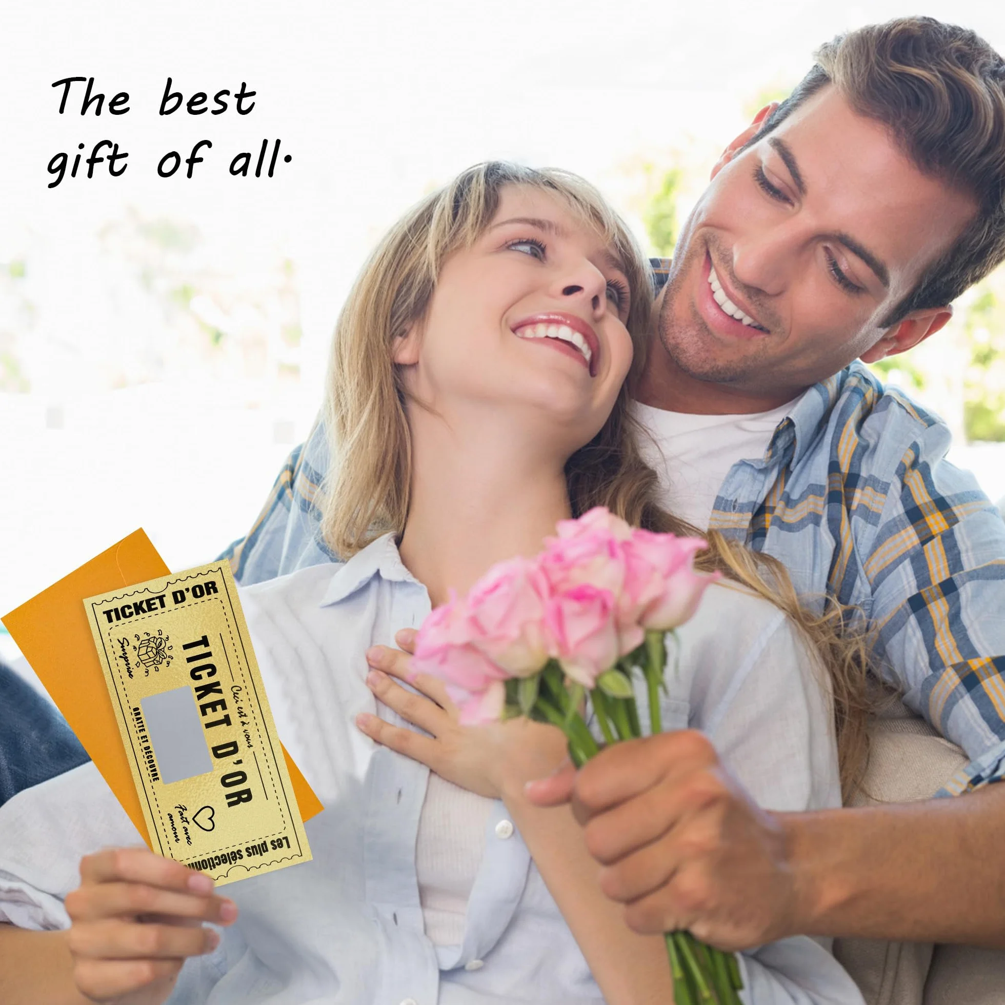 Carte à gratter Golden Ticket d'Or Personnalisable Cadeau Surprise Anniversaire Saint-Valentin