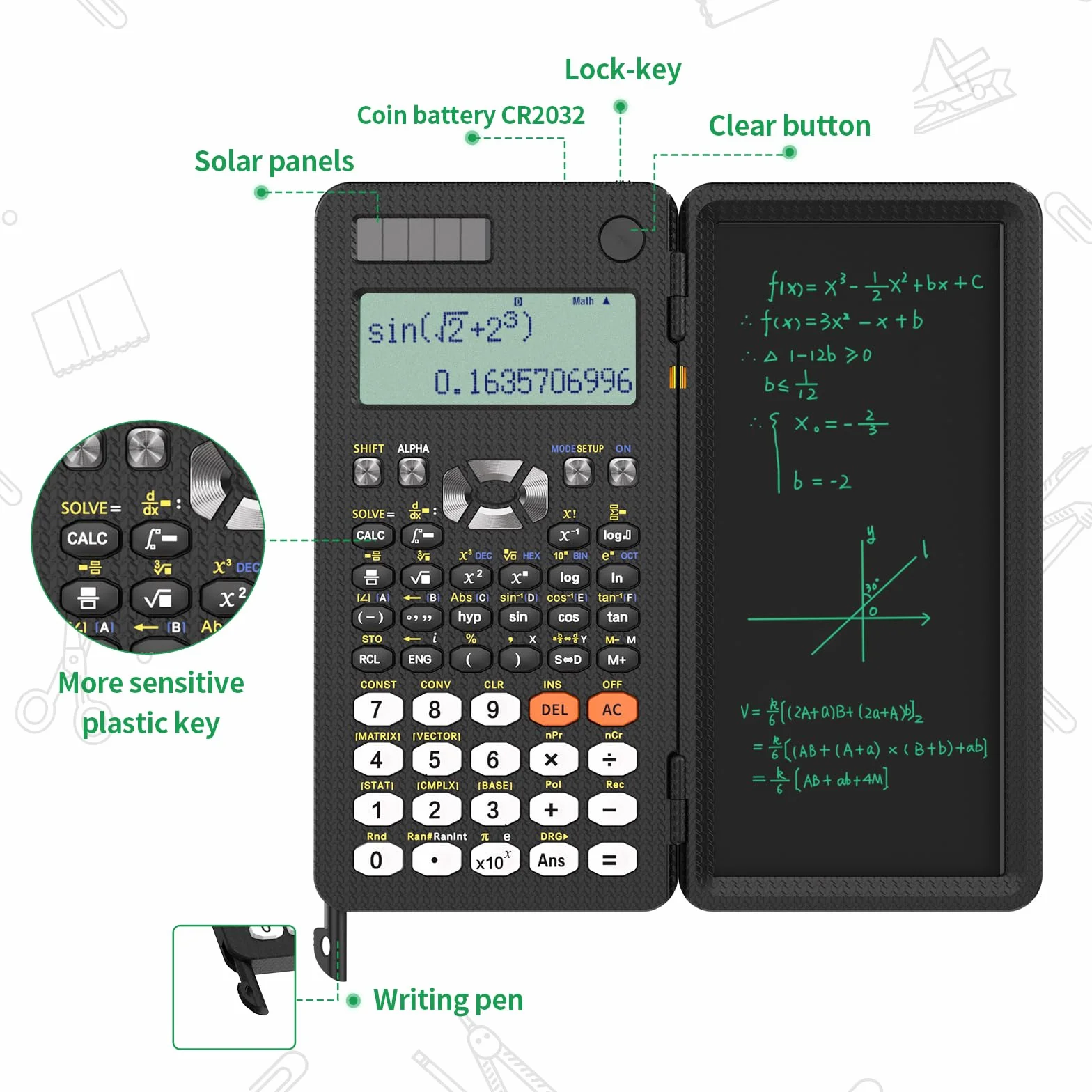 Calculatrice scientifique NEWYES 991ES Plus, 417 fonctions, batterie solaire, pour ingénieur, enseignant