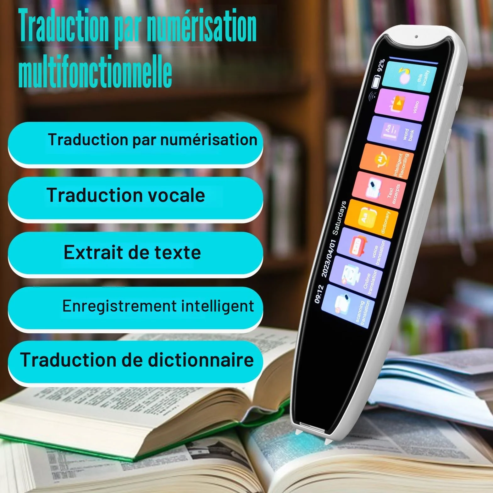 Stylo de Lecture Dyslexique OCR 142 Langues Offline Scanner Traducteur Blanc