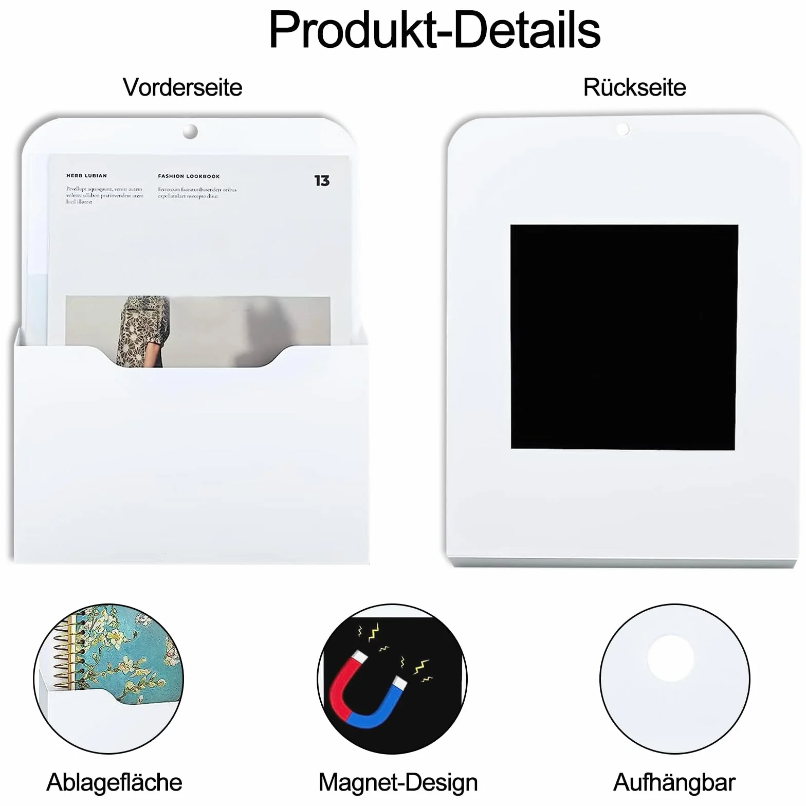 Porte-documents magnétique A4 - Lot de 2 - Rangement bureau - Aimant puissant - Blanc