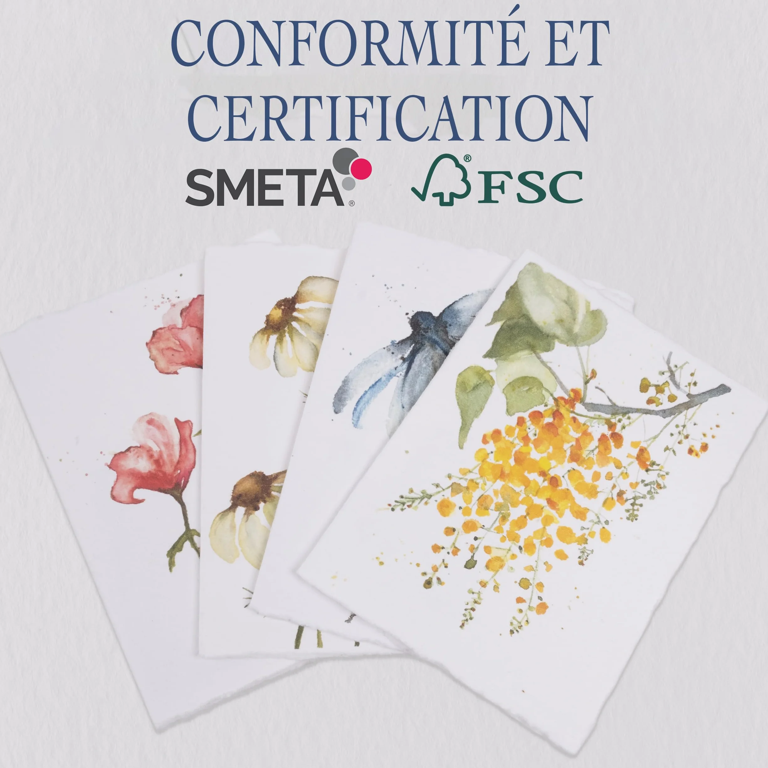 WANDERINGS Cartes de Vœux Vierges Artisanales 300 GSM 13x18 cm 20 Cartes avec Enveloppes Motifs Floraux