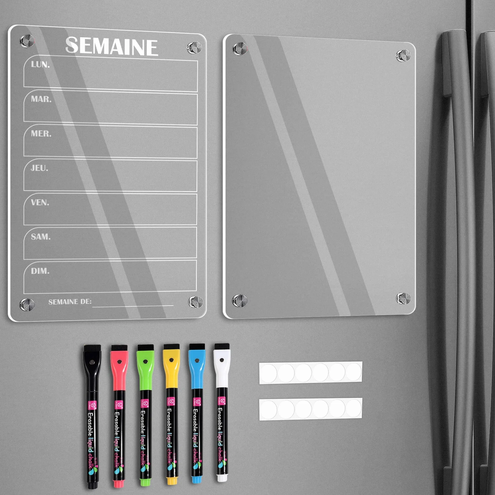 BIROYAL Lot de 2 Calendrier Magnetique Frigo 30x20 cm Acrylique Planning Semaine Planificateur Hebdomadaire
