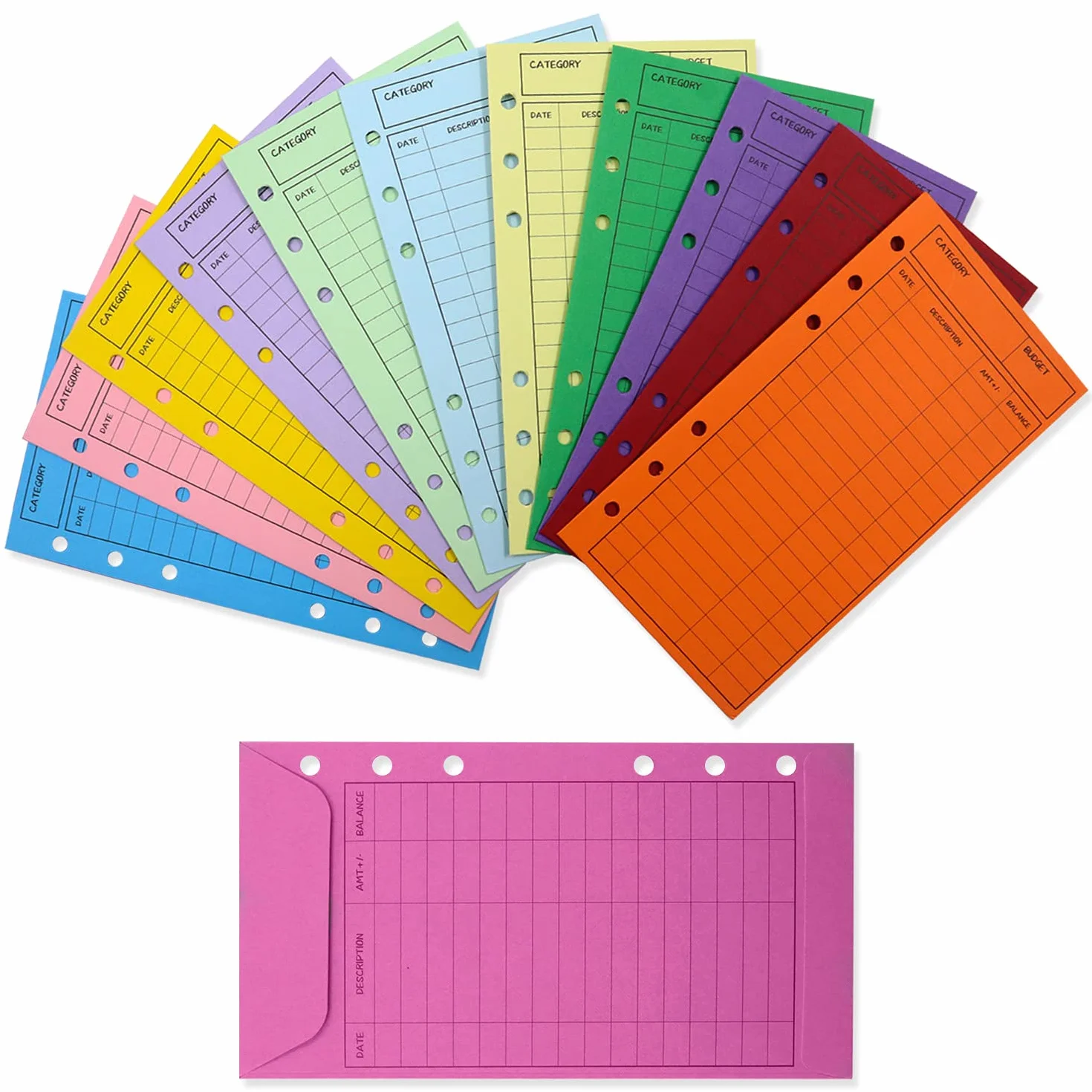 Lot de 12 enveloppes de budget colorées avec trou perforé, système épais pour économiser de l'argent, suivi des dépenses