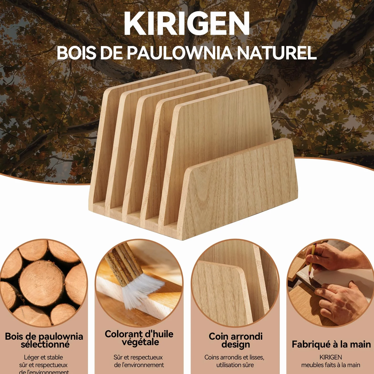 KIRIGEN Bureau en bois Organisateur de courrier 5 slots File Paper Holder Document Letter Holder