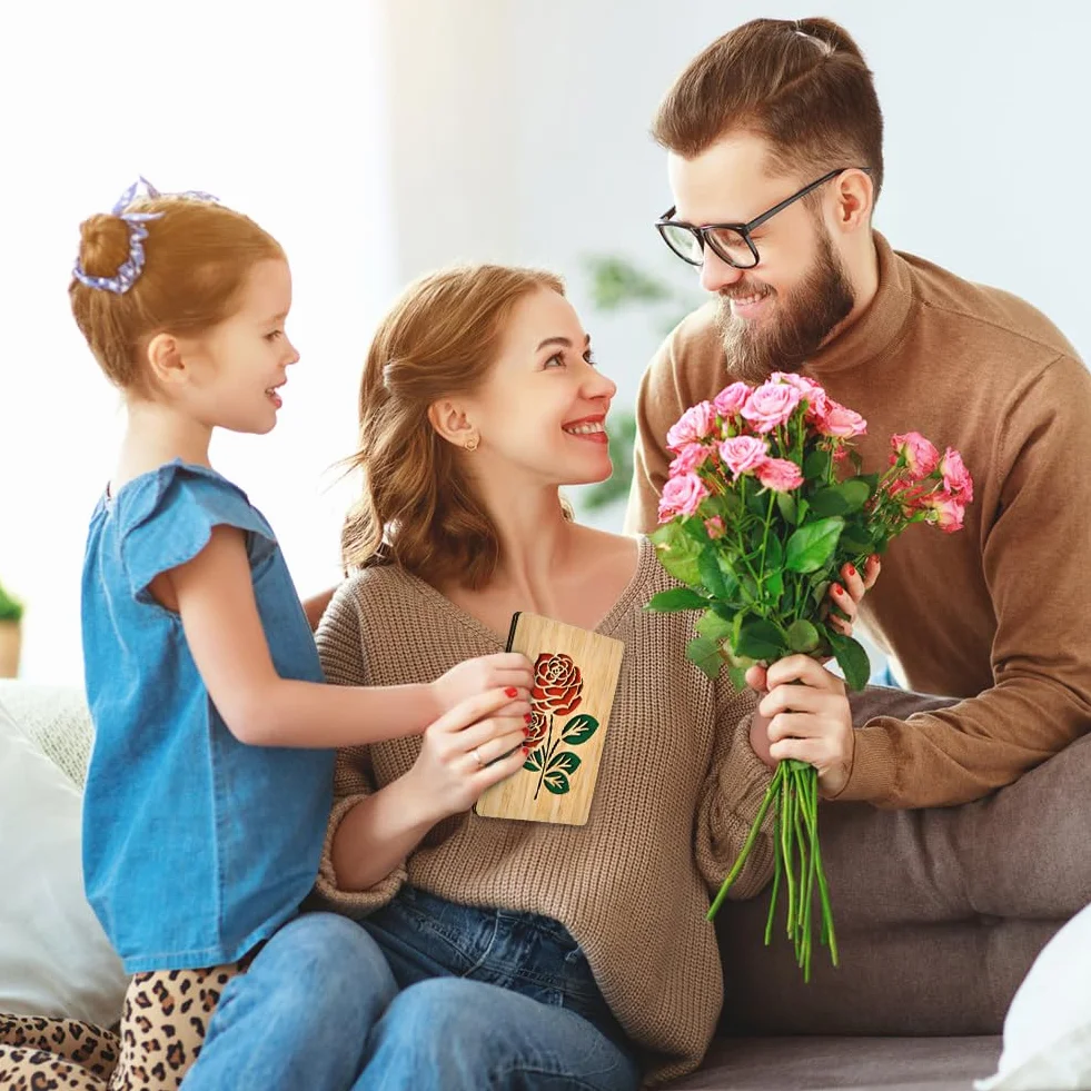 Carte de Voeux en Bois Vicloon, Carte Anniversaire en Bambou avec Enveloppes