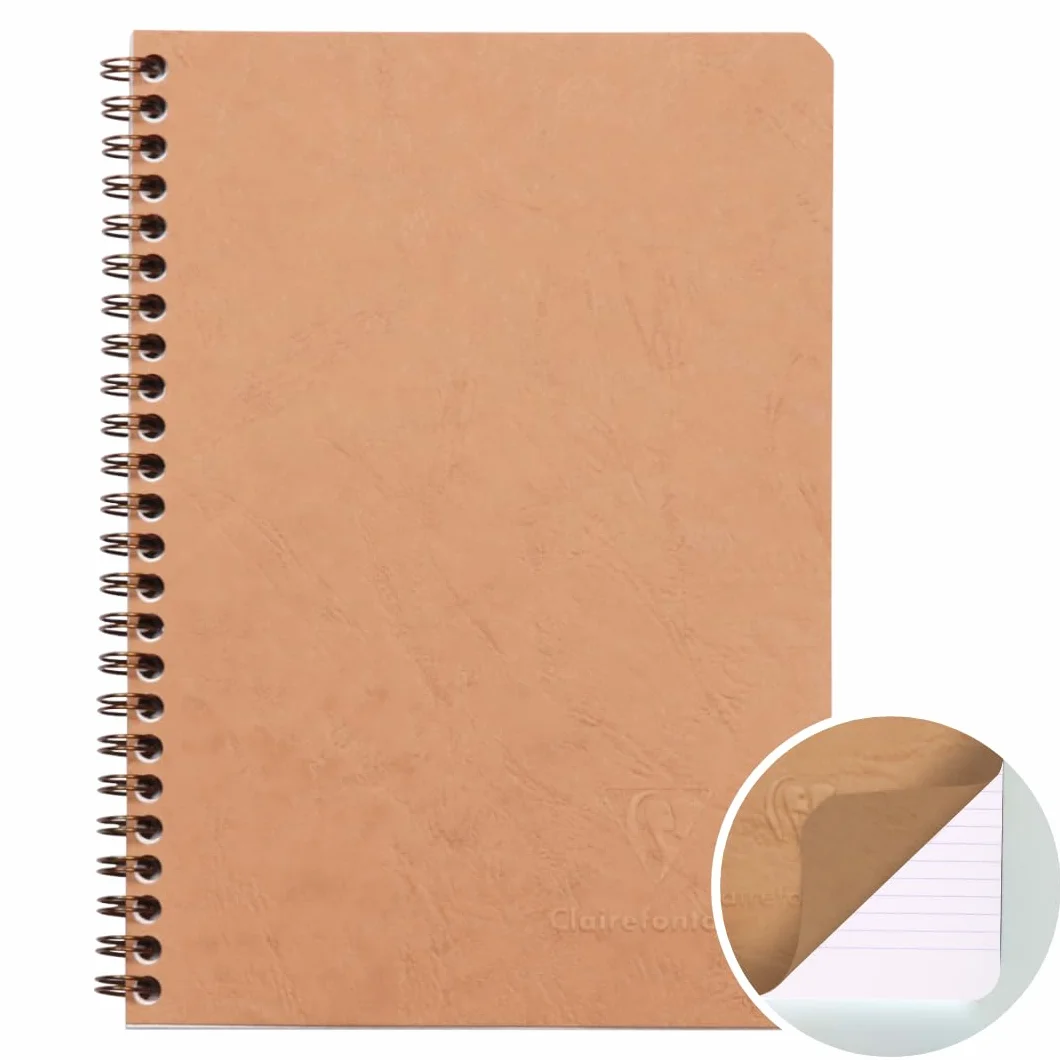 Clairefontaine Nomaddict Cahier à Spirale Tabac A5 14,8x21 cm 100 Pages Lignées Papier Blanc 90 g Couverture Carte Lustrée Grain Cuir