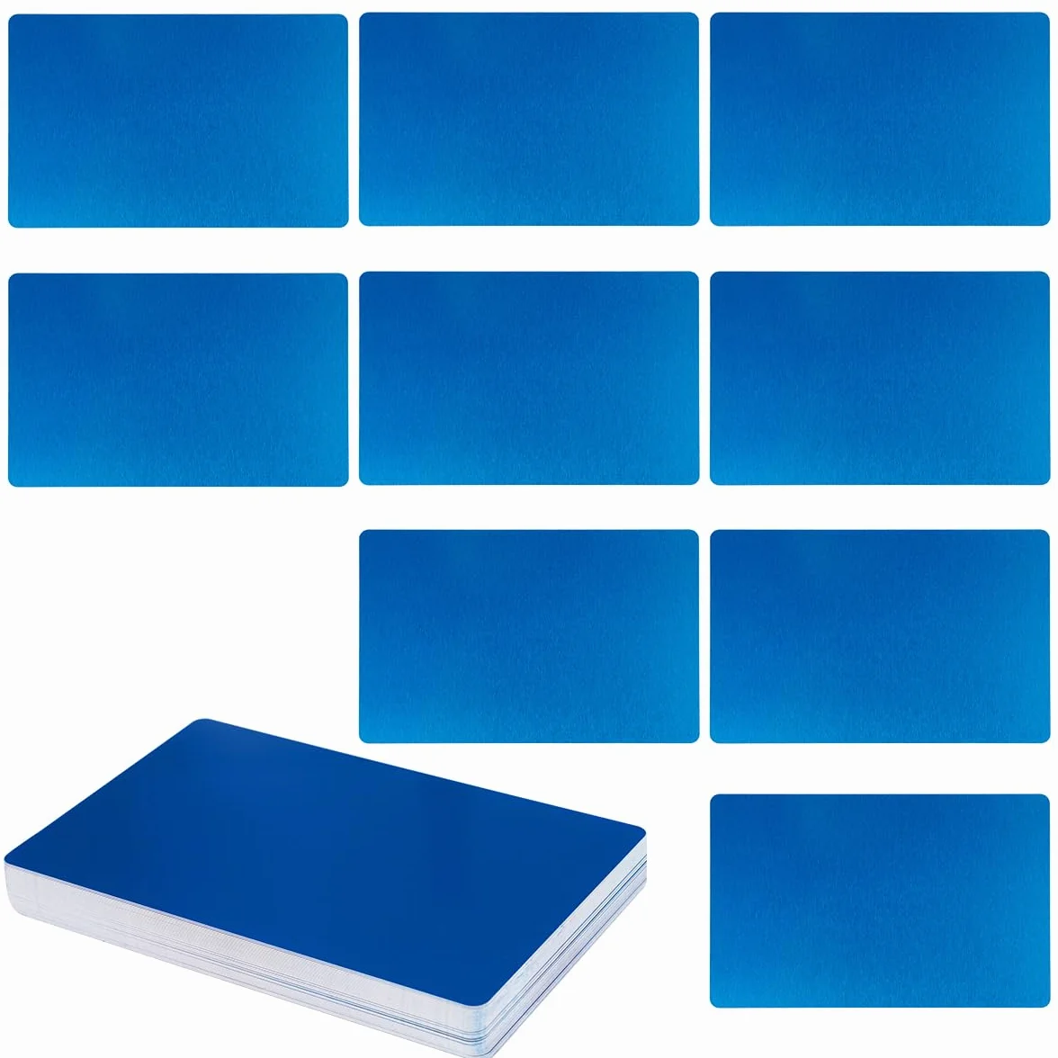 Cartes de Visite en Métal 50 Pièces, Gravure Laser, Vierge Gravée, pour Bureau et Activités Commerciales (Bleu)
