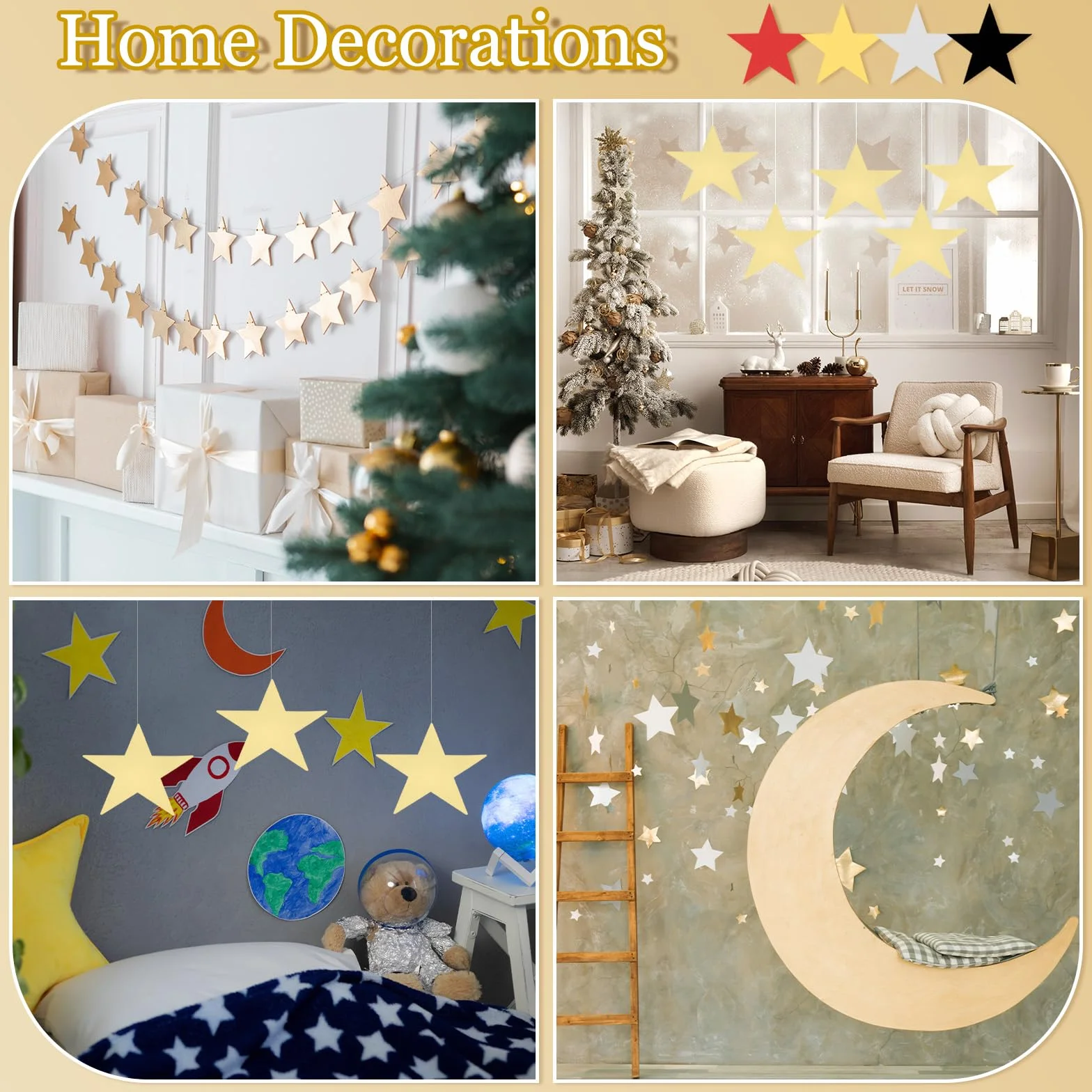 PATIKIL Grande Découpe Étoile 40 Pcs 6" Double Face Papier Décoration Cinq Étoiles pour Mariage Fête DIY, Rouge/Doré/Noir