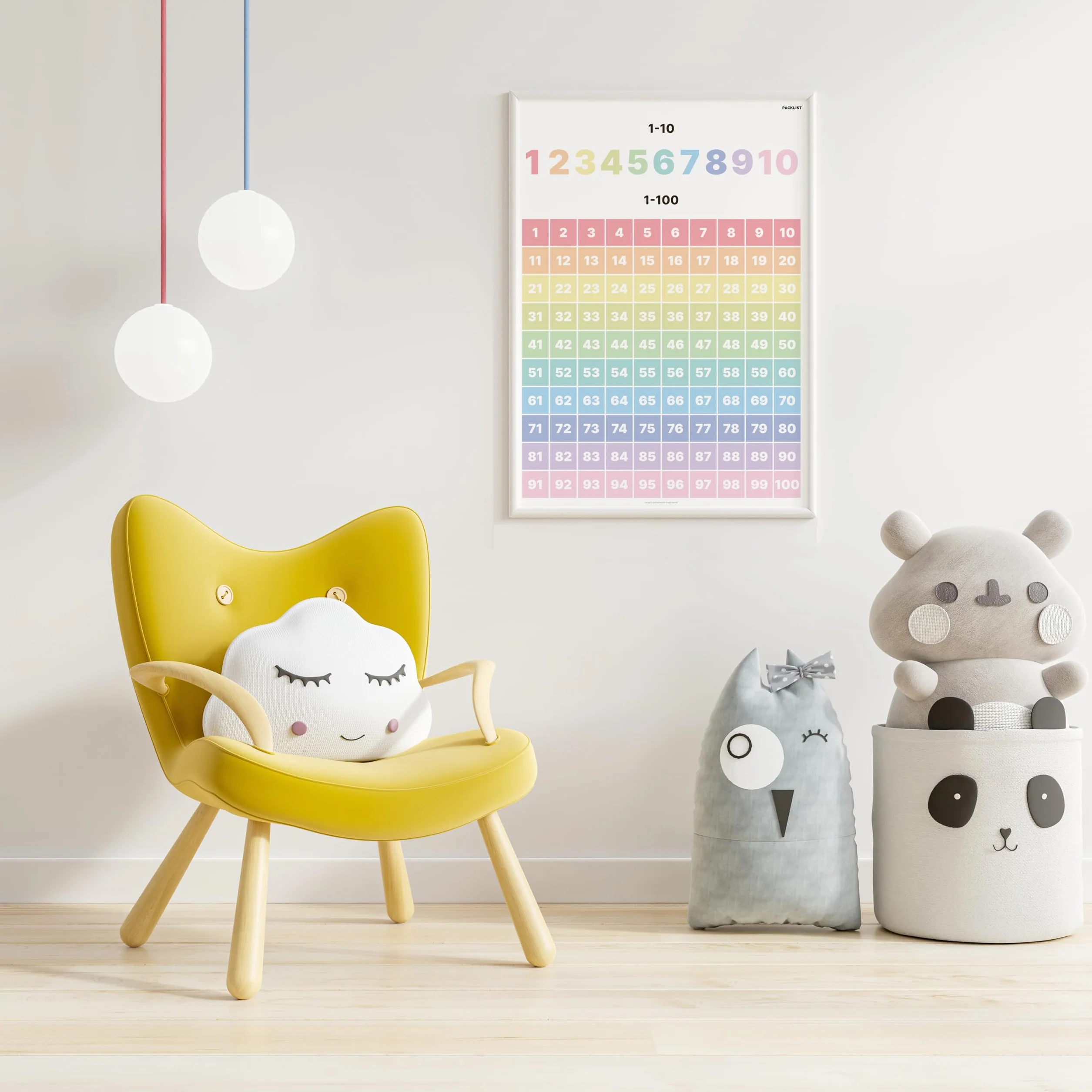 Poster éducatif chiffres 1-100 DIN A1 84x60 cm pour enfants - Décoration murale couleurs vives