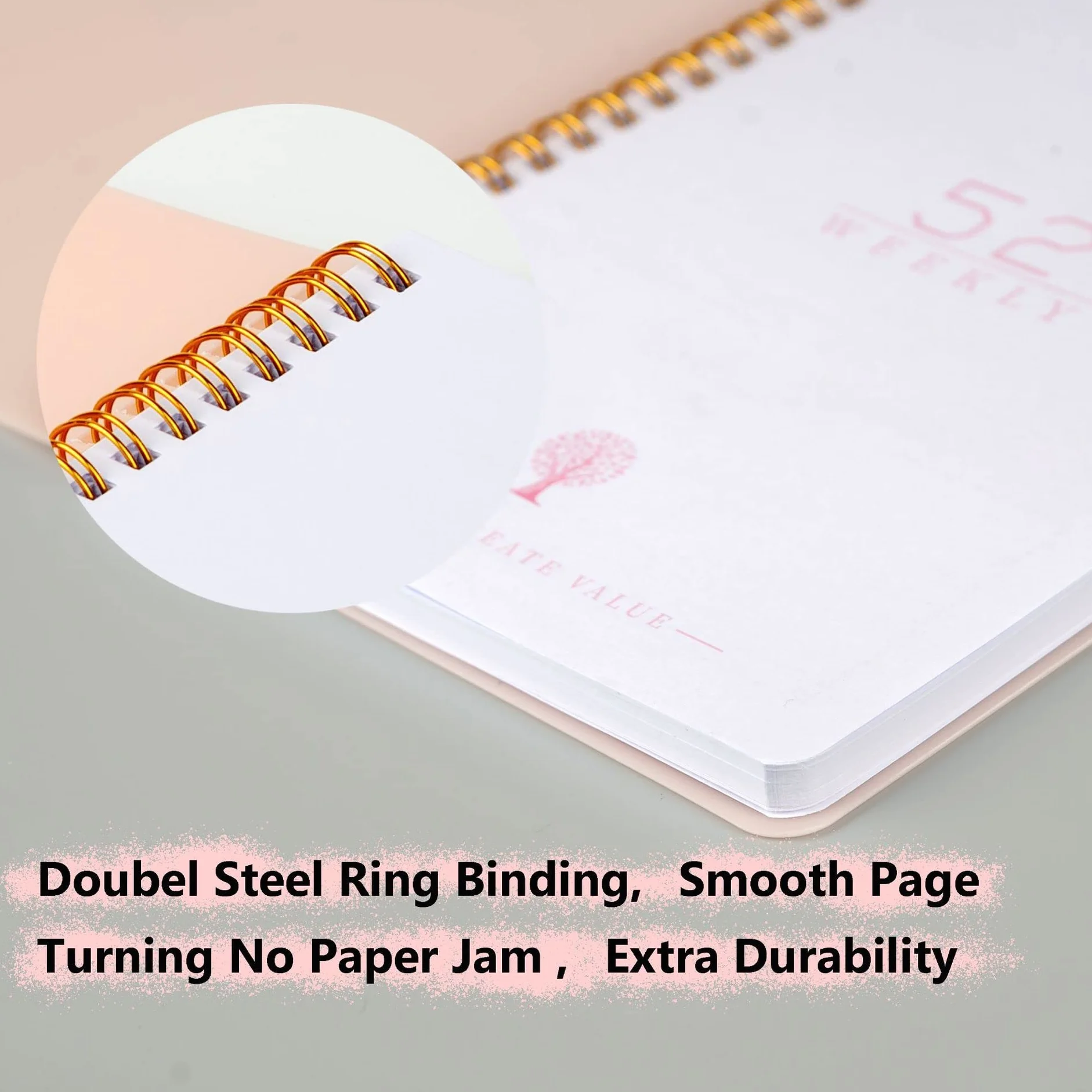 Planificateur Hebdomadaire A5 Non Daté 52 Pages Spirale Couverture Rigide avec Stickers To Do List Habit Tracker Rosé