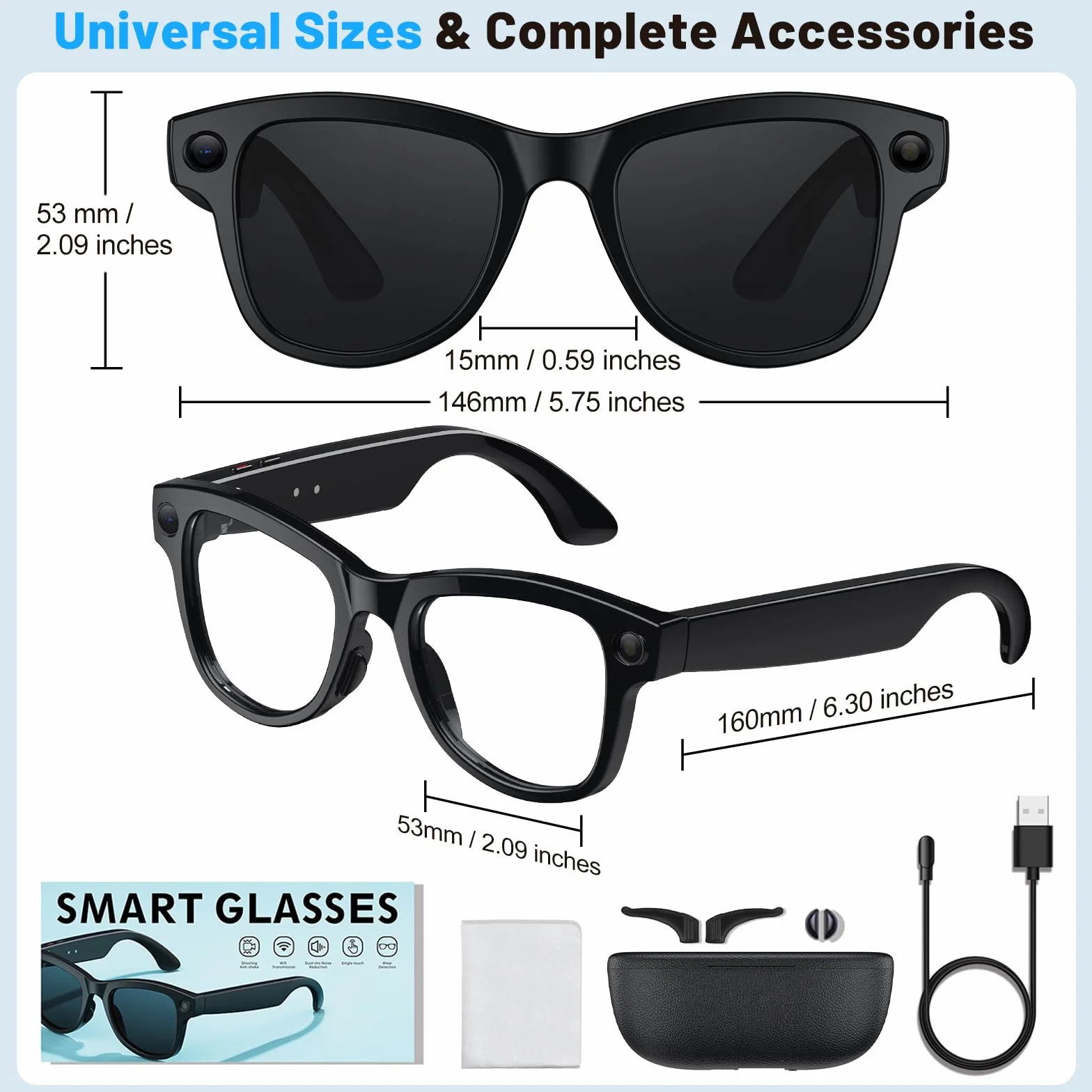 Lunettes Connectées 8MP 4K HD avec Traductrice IA, Verres Photochromiques, Bluetooth, Assistant Vocal