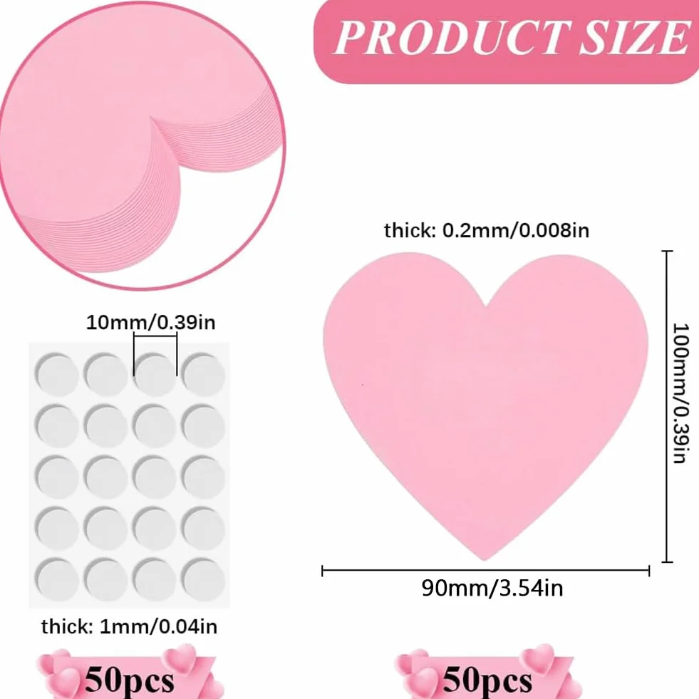 Cœur Rose en Papier Découpé 450cm 50 pièces Tableau D'Affichage Rubans Adhésifs Double Face Ronds Saint Valentin