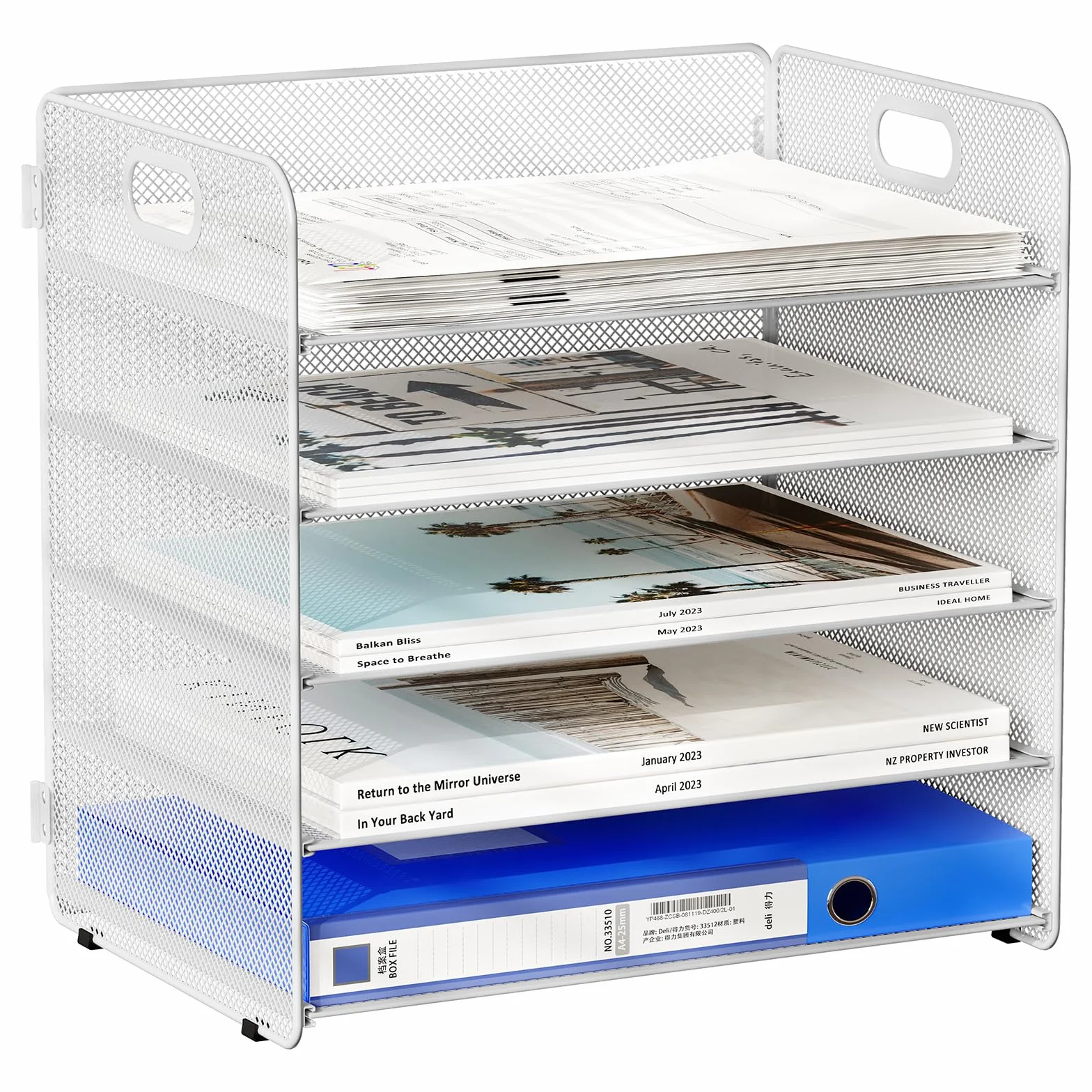 EasyPAG Corbeille à Courrier Métal A4 5 Compartiments Rangement Bureau Blanc