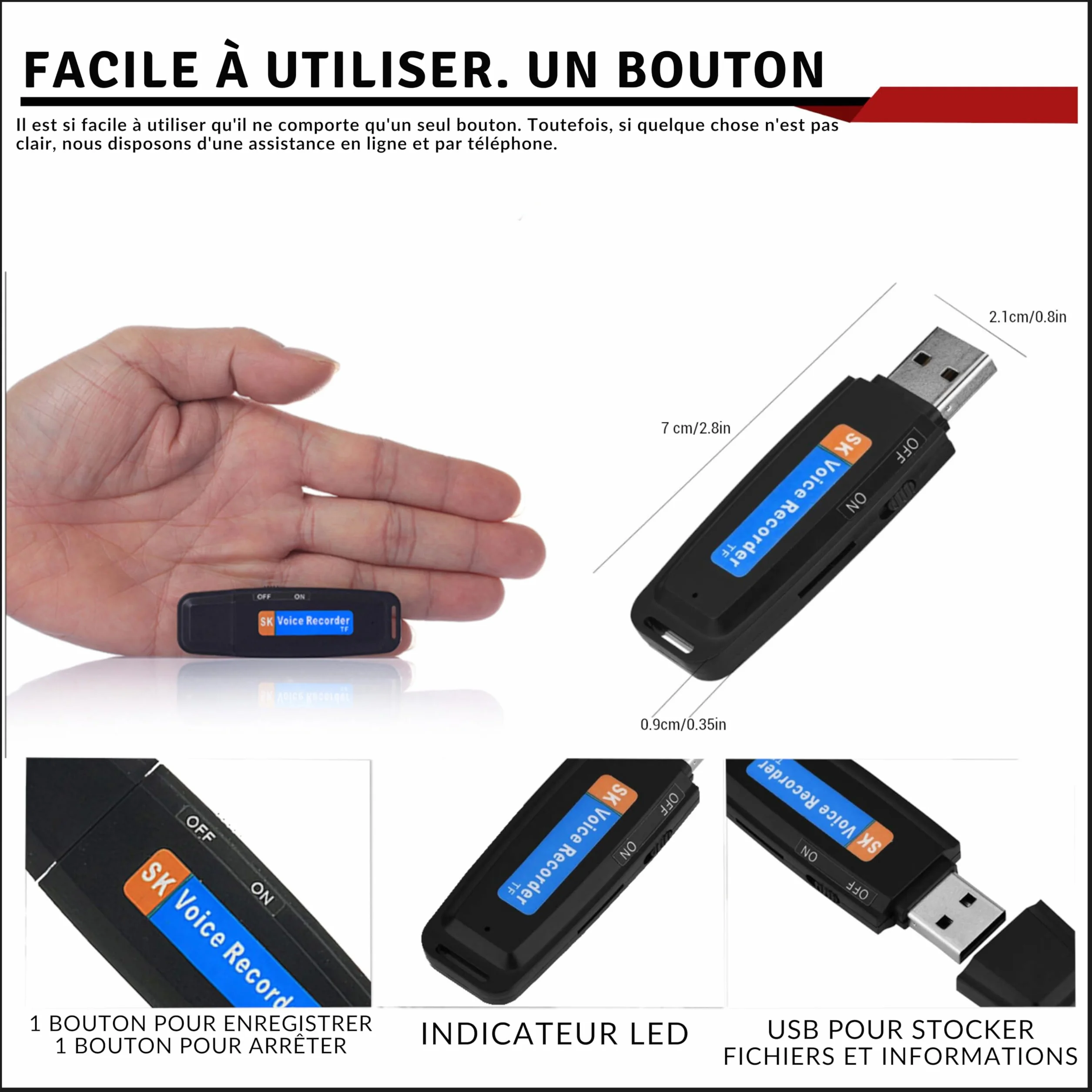 Enregistreur Vocal Numérique USB 32 Go Mini Dictaphone Portable avec Activation Vocale