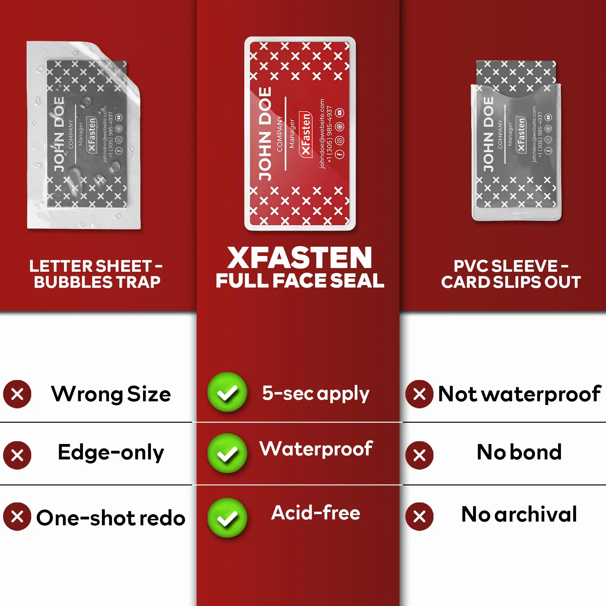 XFasten Pochettes de Plastification Auto-Adhésives 9,5 mm pour Cartes de Visite, Lot de 25