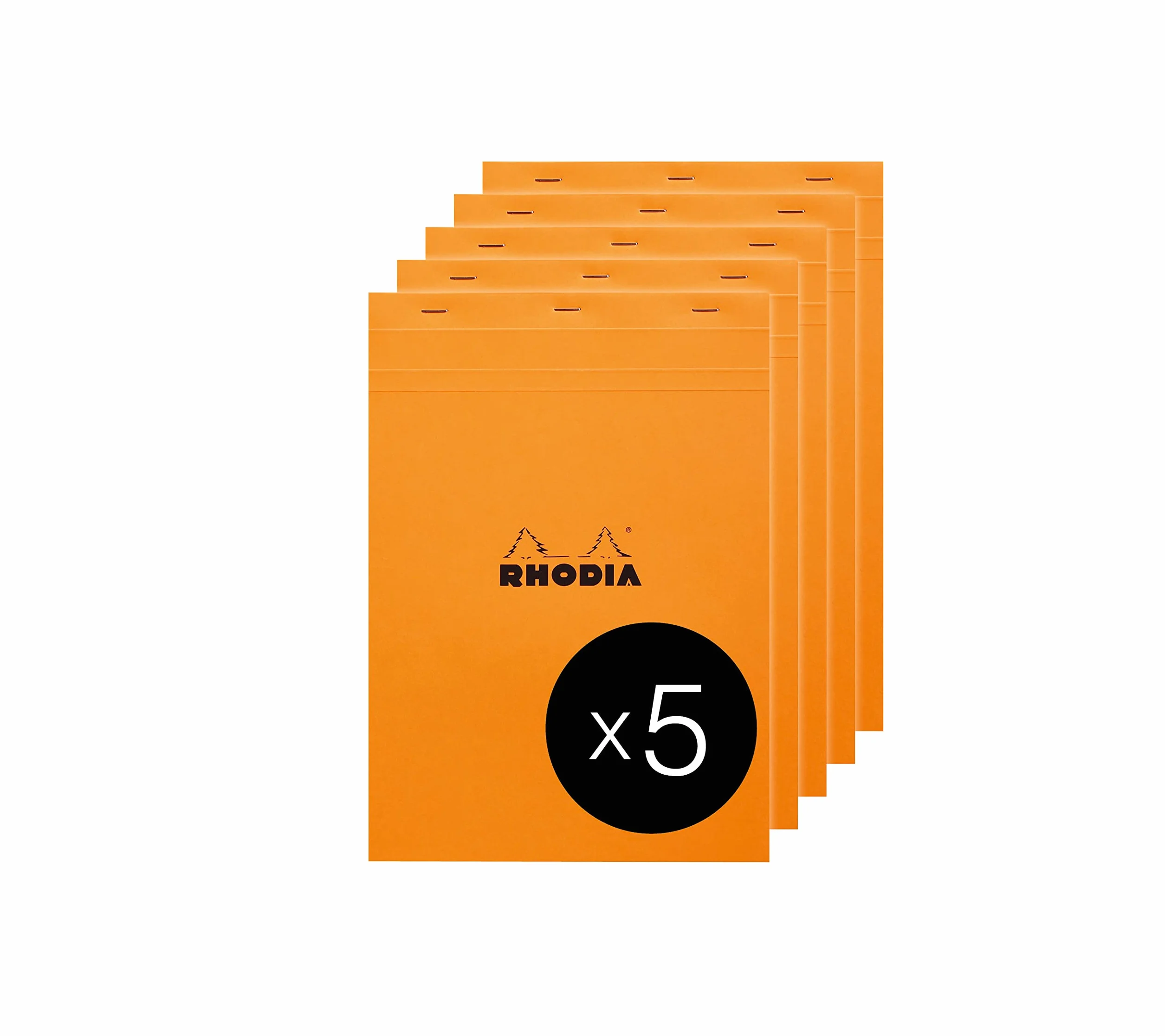 Rhodia Bloc-Notes Agrafé N°18 Orange A4 Petits Carreaux 80 Feuilles Papier Clairefontaine 80 g/m² Paquet de 5 blocs